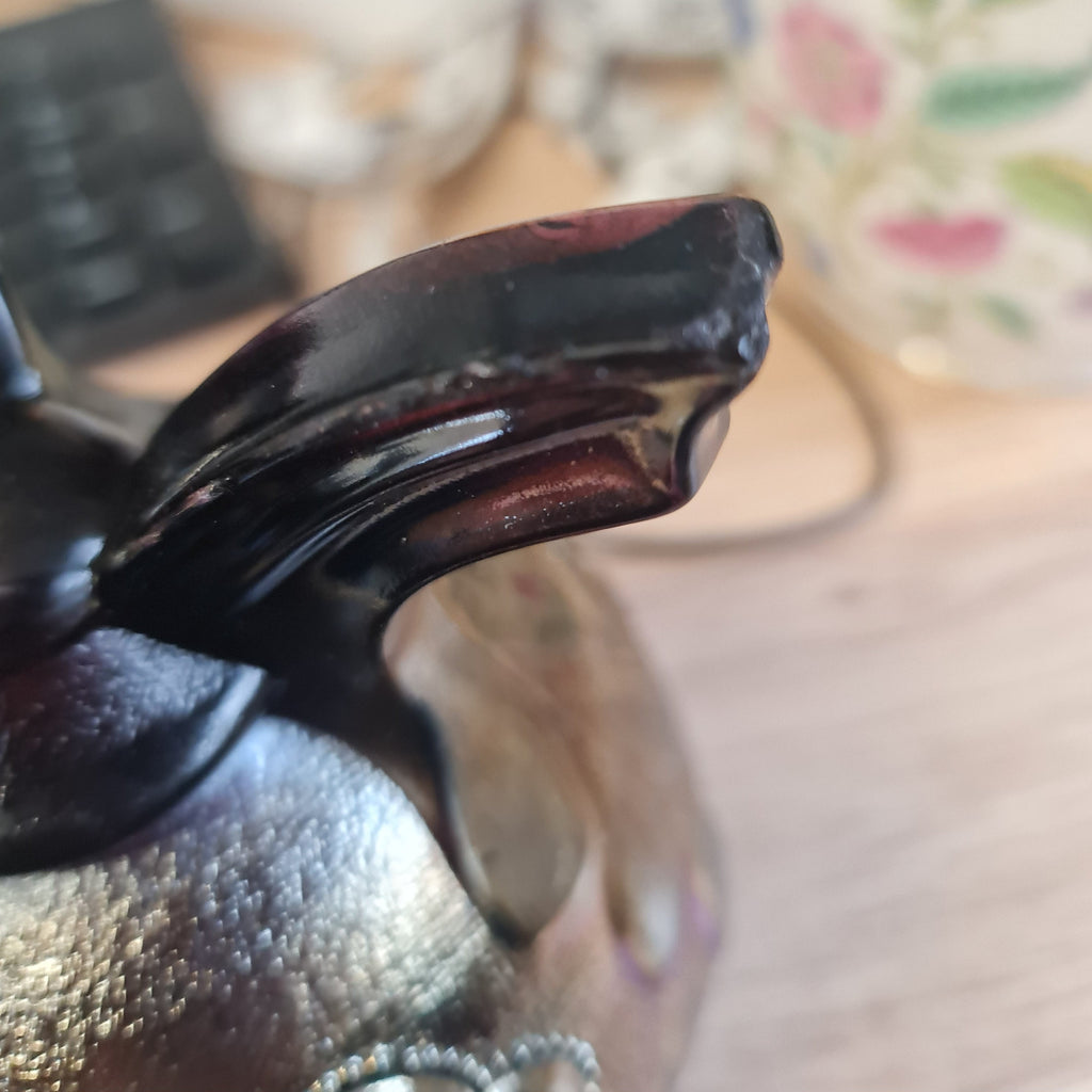 Northwood 'Daisy and Plume' Amethyst Carnival Glass 3 Footed Rose Bowl