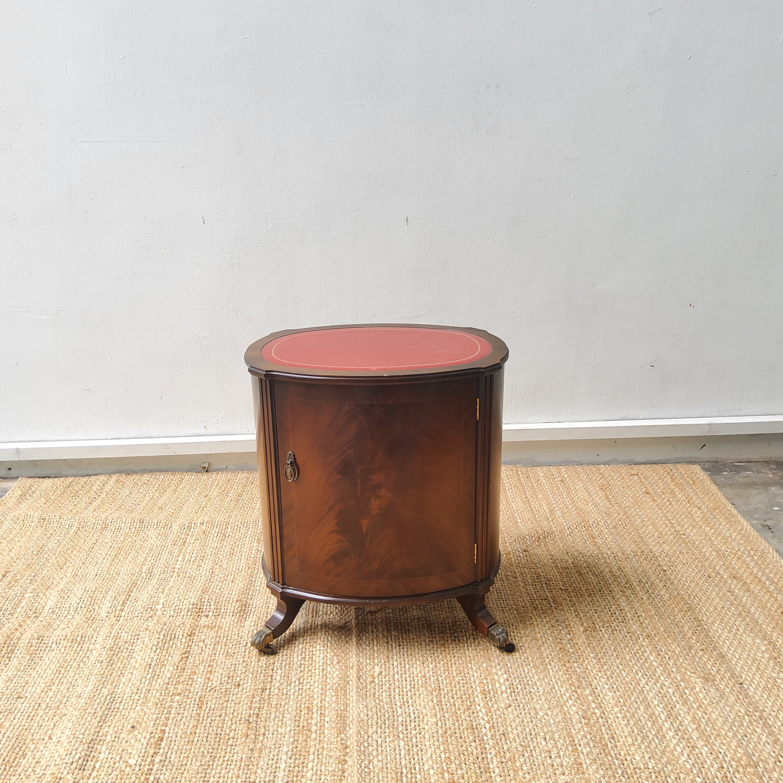 Vintage Oval Drinks Cabinet Inlaid with Leather Top