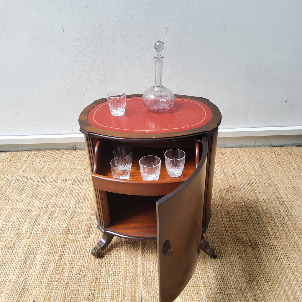 Vintage Oval Drinks Cabinet Inlaid with Leather Top