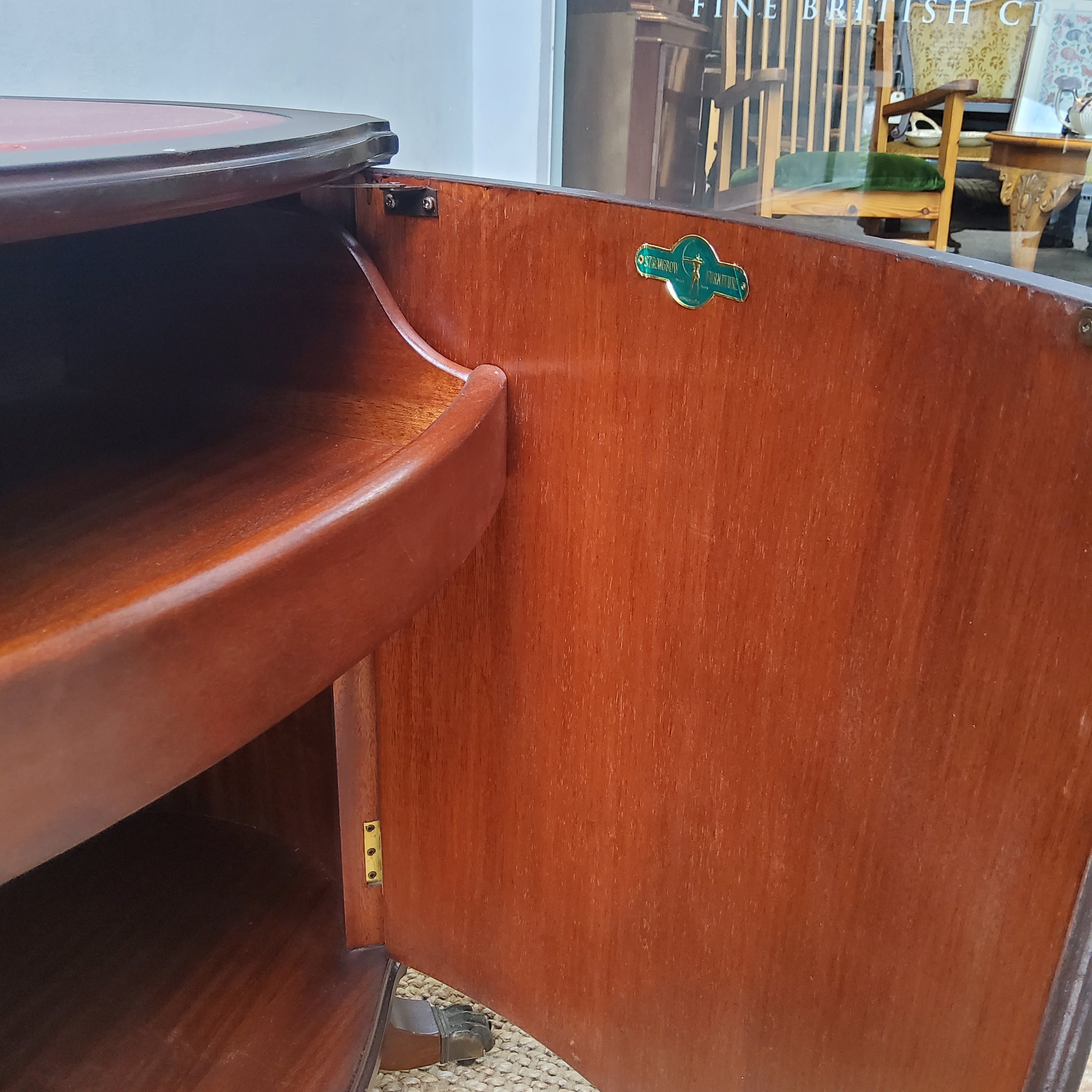 Vintage Oval Drinks Cabinet Inlaid with Leather Top