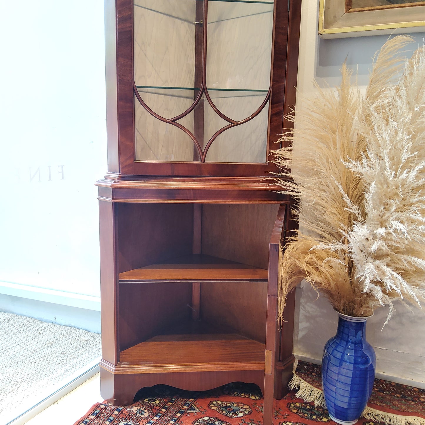 Mahogany full height glazed corner display Cabinet by G&W Richardson of London