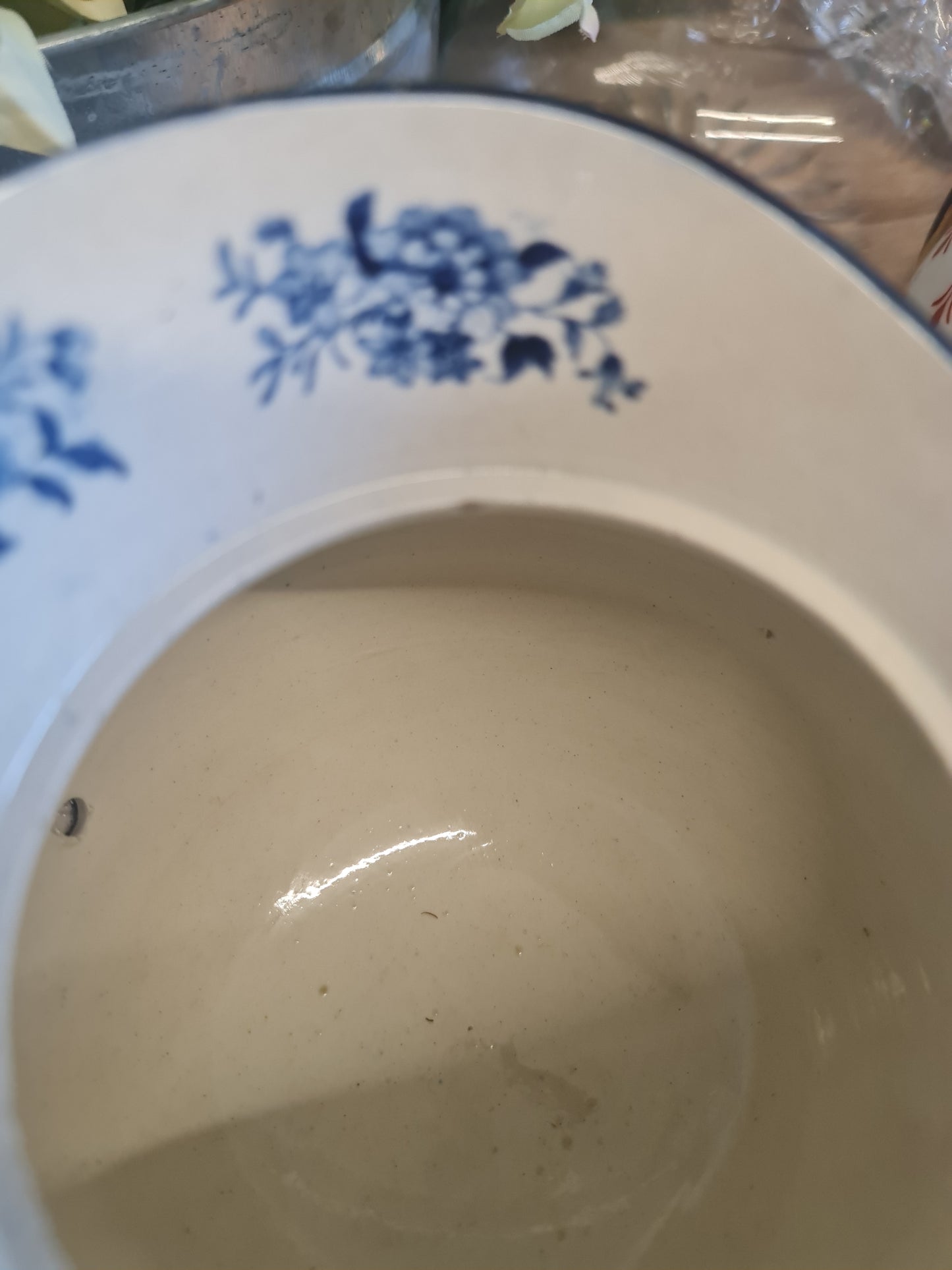 1850s Victorian Museum Quality Blue and White Earthenware Boat Shaped Teapot Made in England- minor nip on the inside rim of tea pot