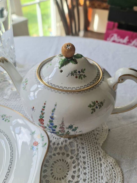 1900s Crown tuscan handpainted tea pot - crazing line in the tea pot