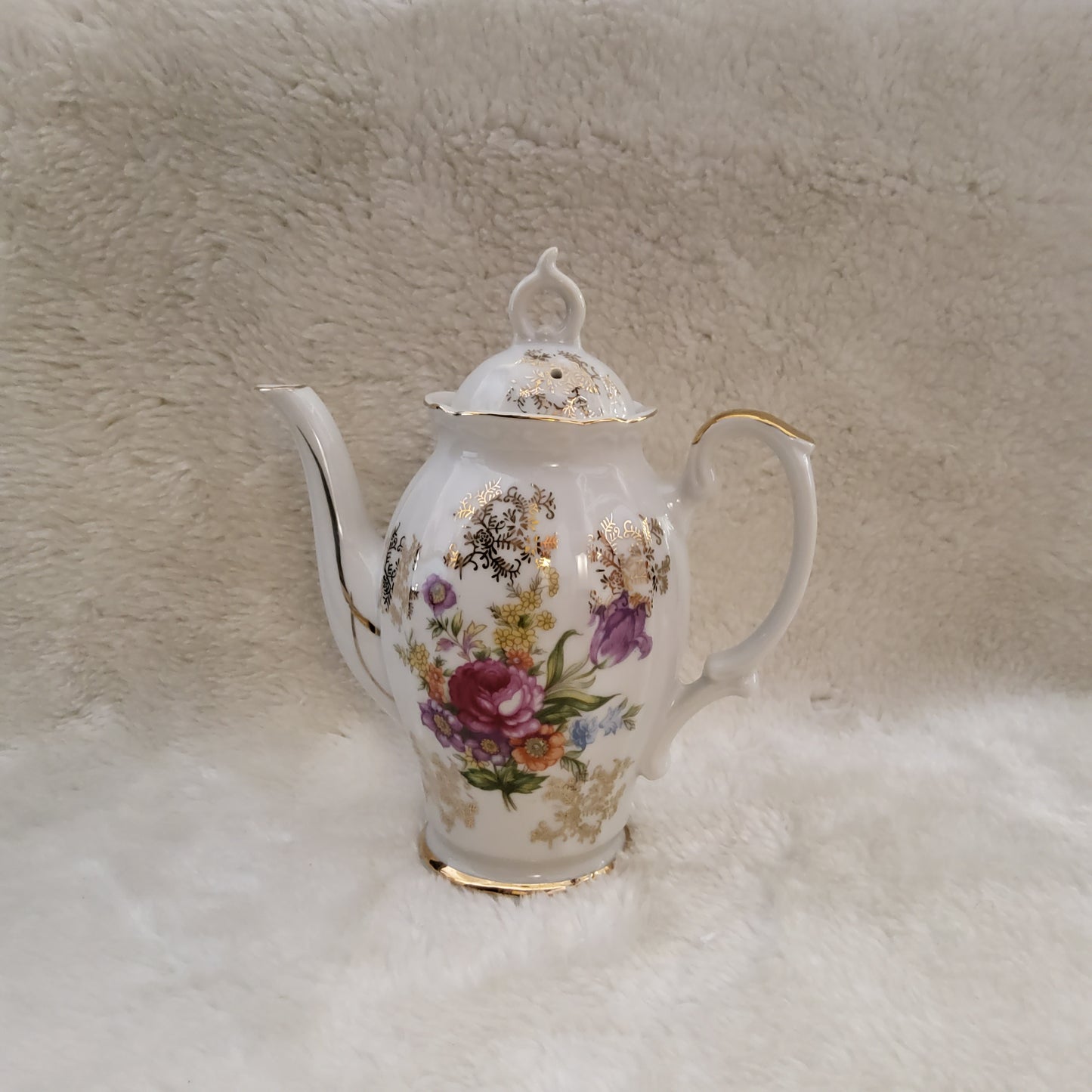 Vintage Gold Gilt Teapot Hand Painted Flowers