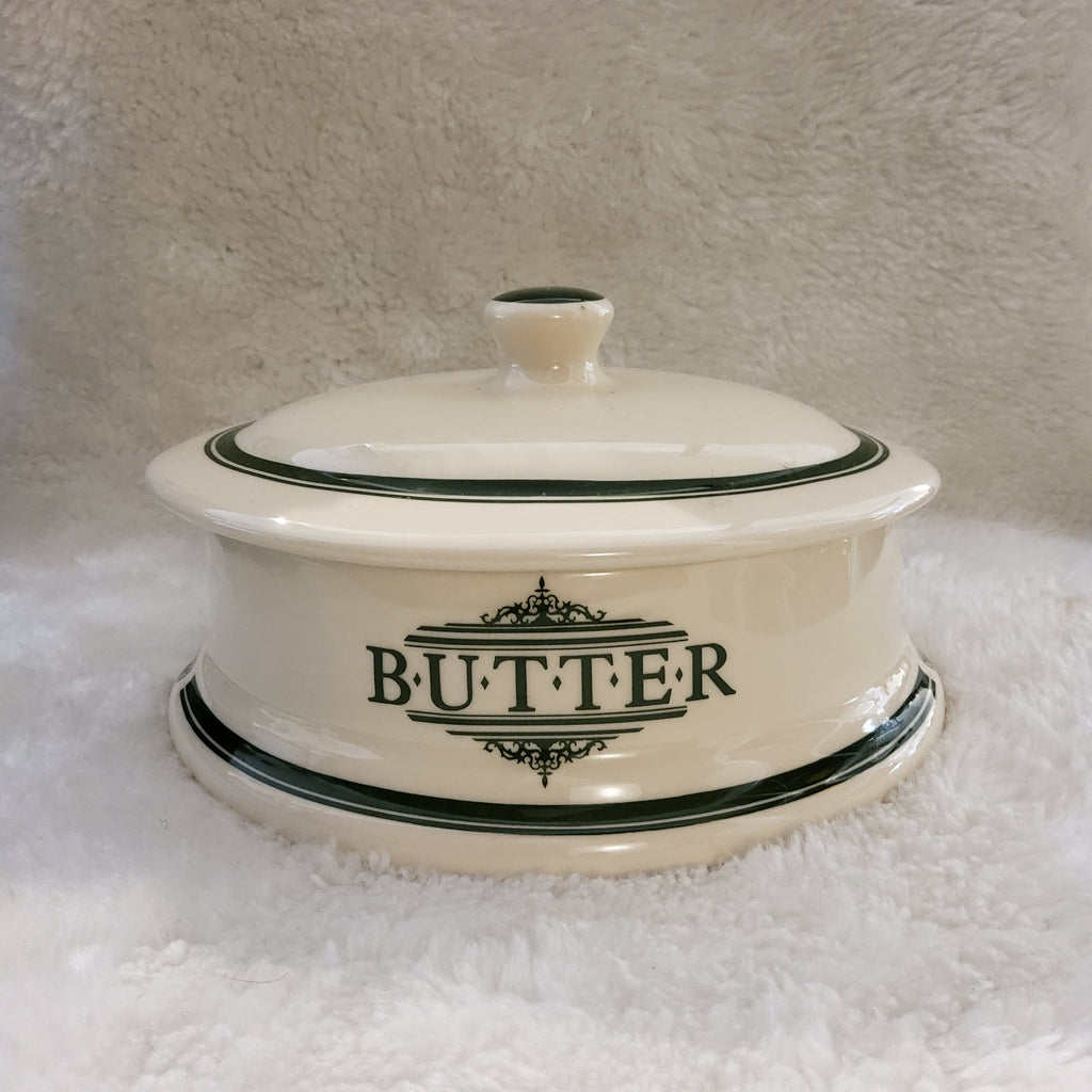 The Victorian pottery 1869 big butter dish with lid