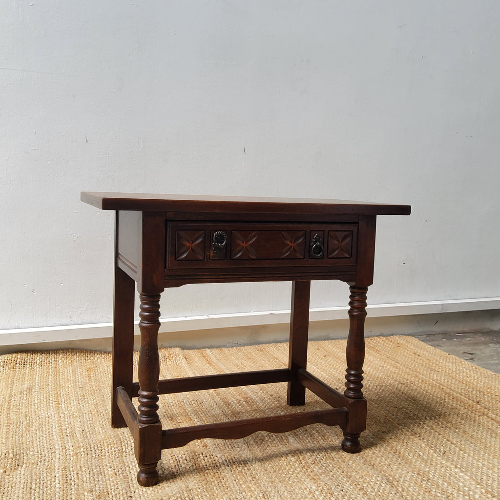 19th Century Oak Table - Carved Frieze Drawer on Turned Supports