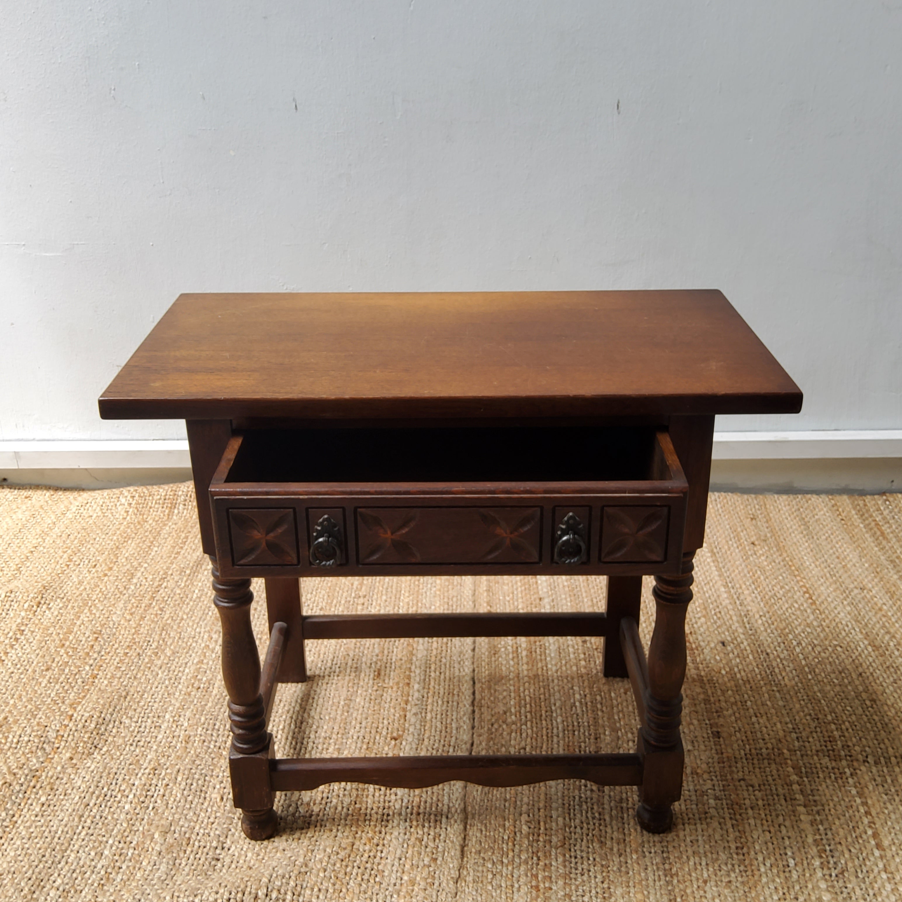 19th Century Oak Table - Carved Frieze Drawer on Turned Supports