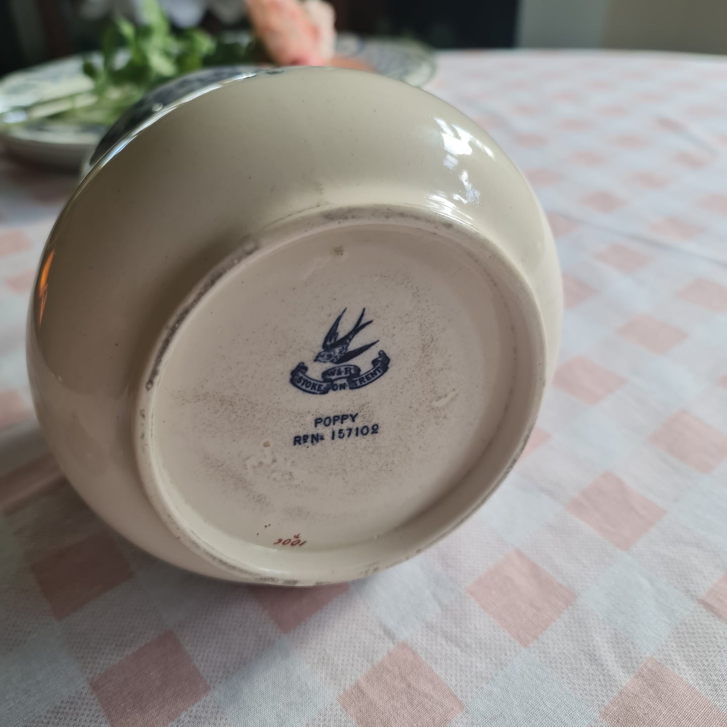 ANTIQUE W & R STOKE ON TRENT CARLTON WARE POPPY BLUE & WHITE BISCUIT BARREL 1890