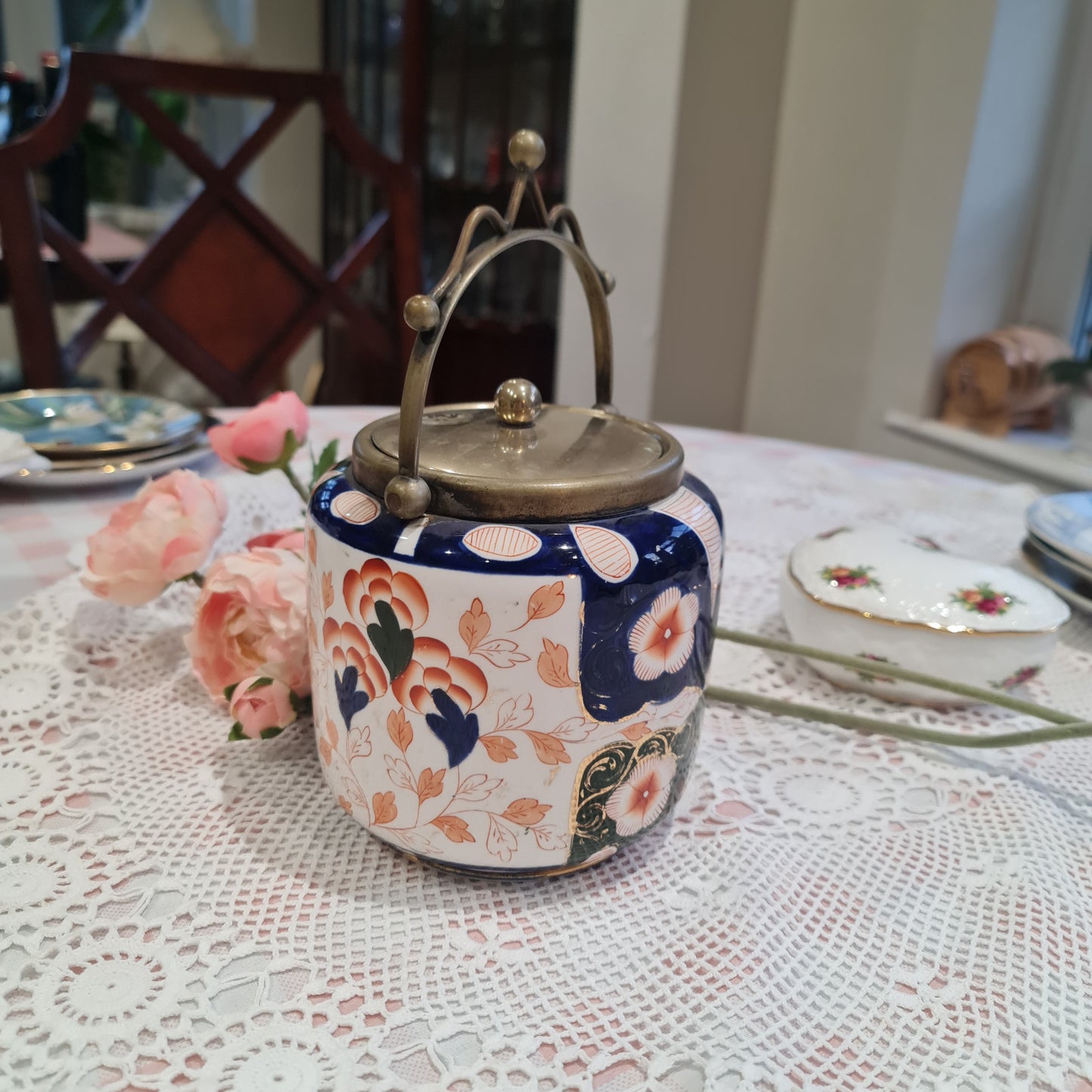 Rare 19th century handpainted imari biscuit barrel