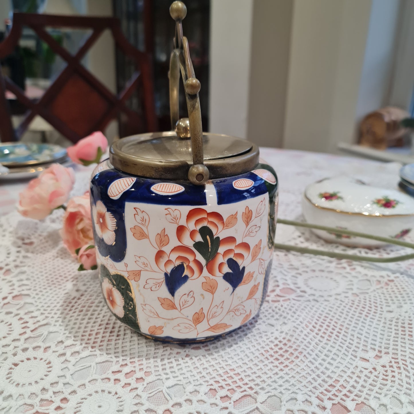 Rare 19th century handpainted imari biscuit barrel