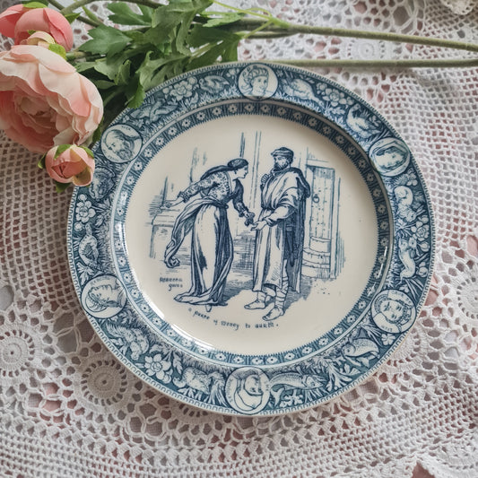 Wedgwood Ivanhoe Blue Gray "Rebecca gives a purse of money to Gurth" c 1890