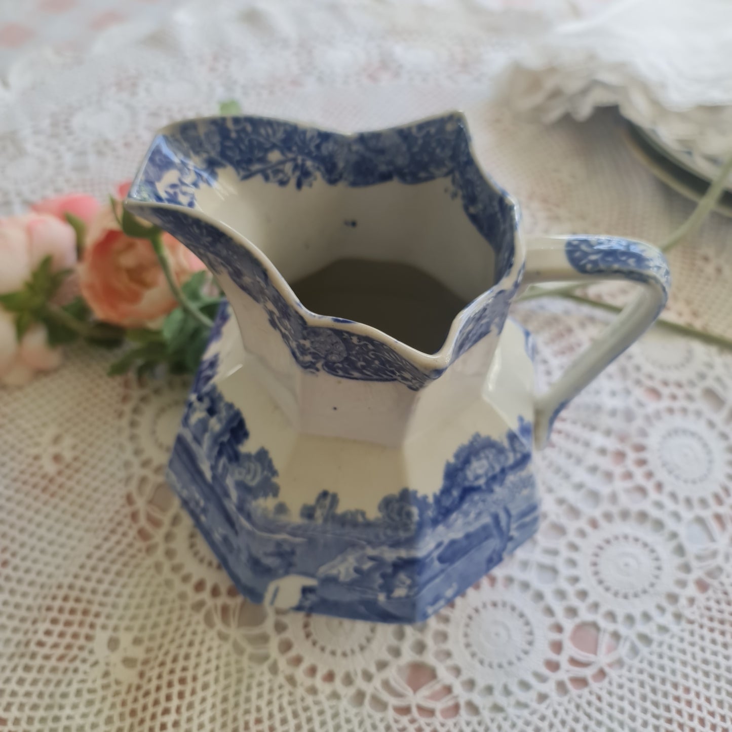 Rare Spode Hydrangea jug in blue Italian style 1912