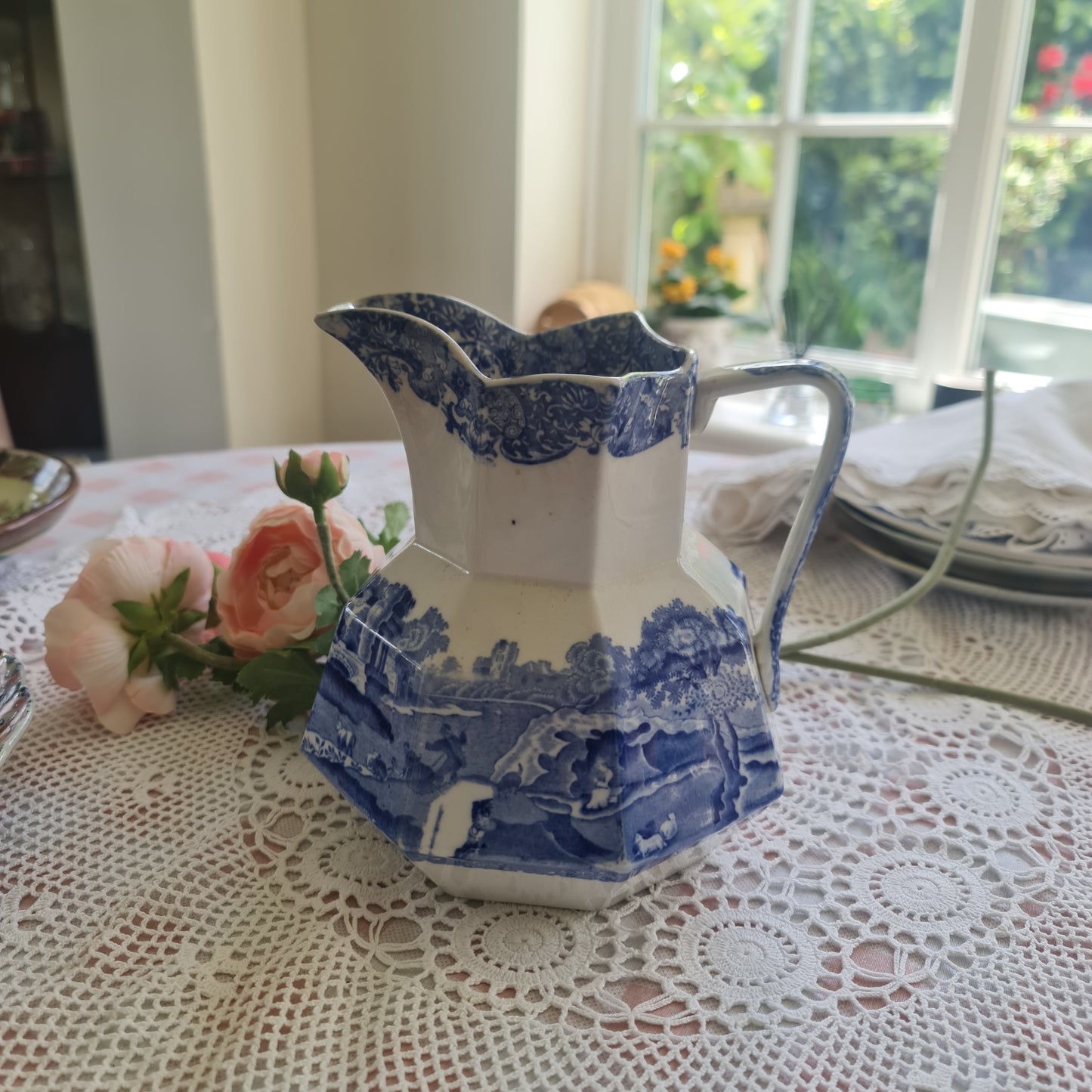 Rare Spode Hydrangea jug in blue Italian style 1912