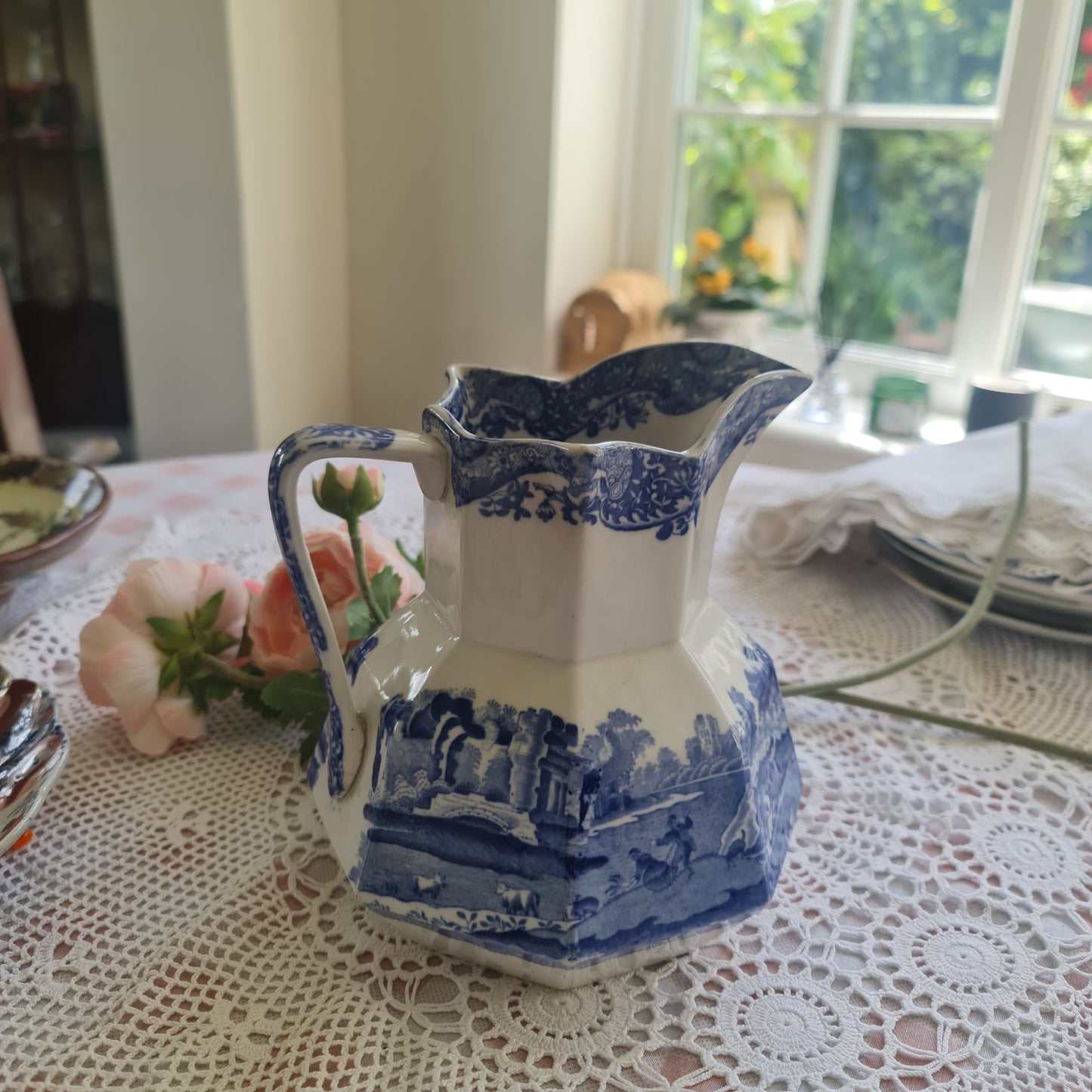 Rare Spode Hydrangea jug in blue Italian style 1912