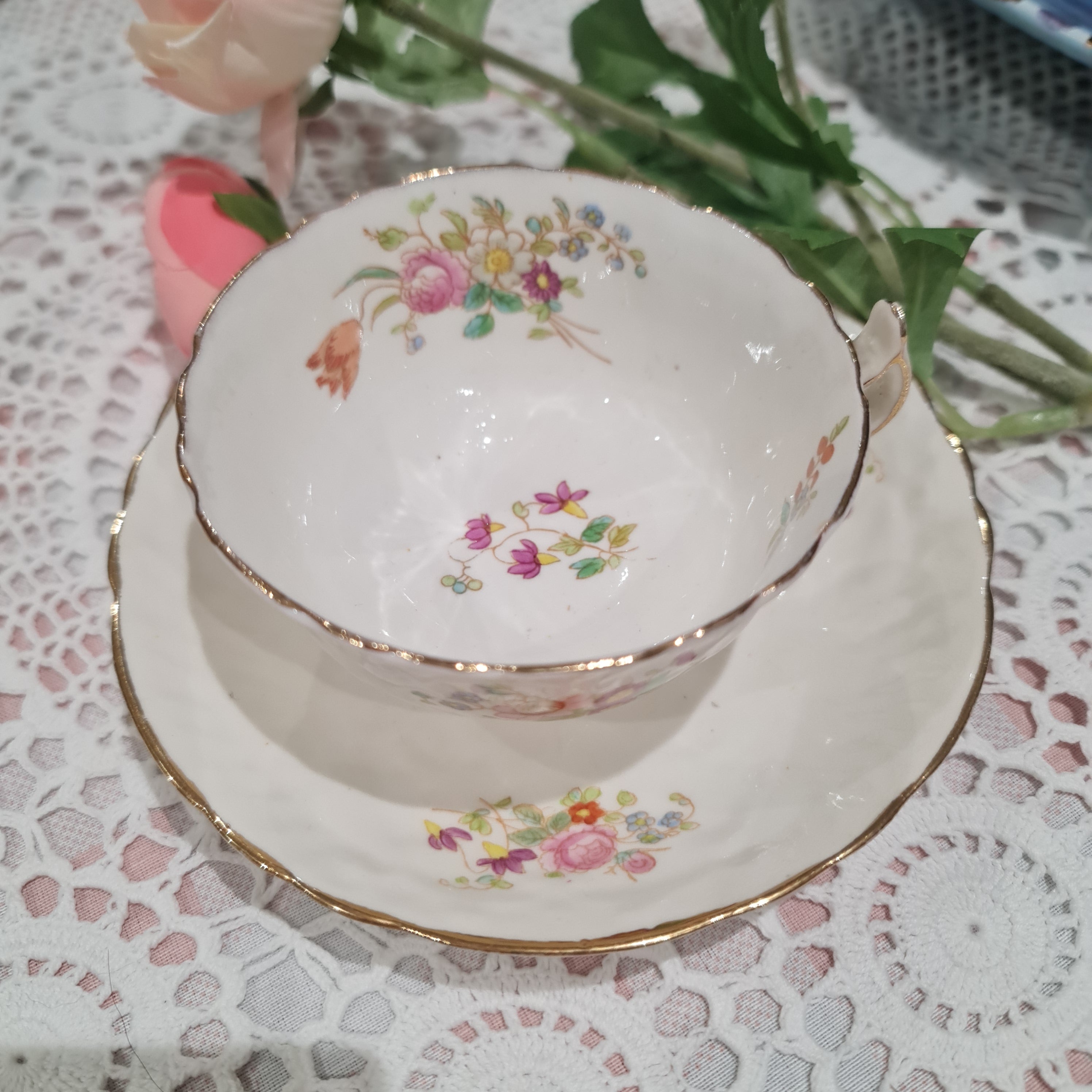 The Old Dresden Bavaria Antique Floral Tea Cup & Saucer Set.