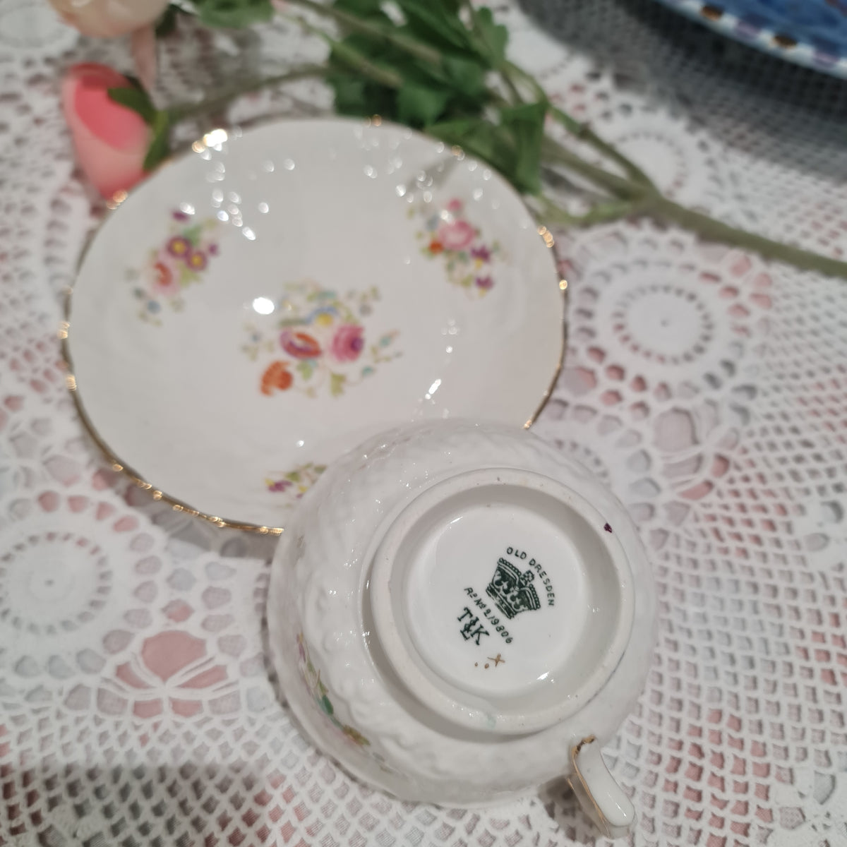 The Old Dresden Bavaria Antique Floral Tea Cup & Saucer Set.