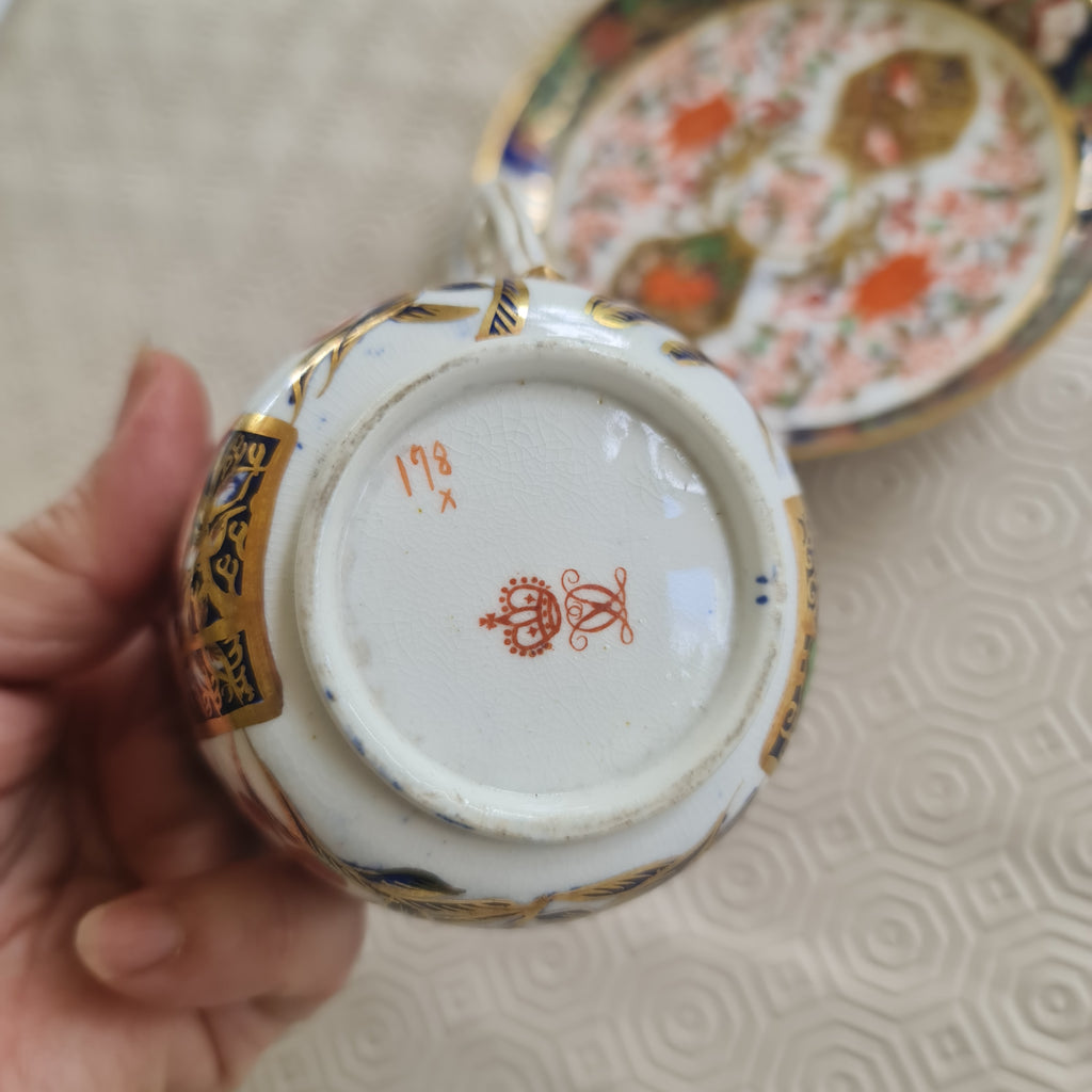 Rare 1884 Royal Crown Derby Handpainted imari tea set - minor defect crack line