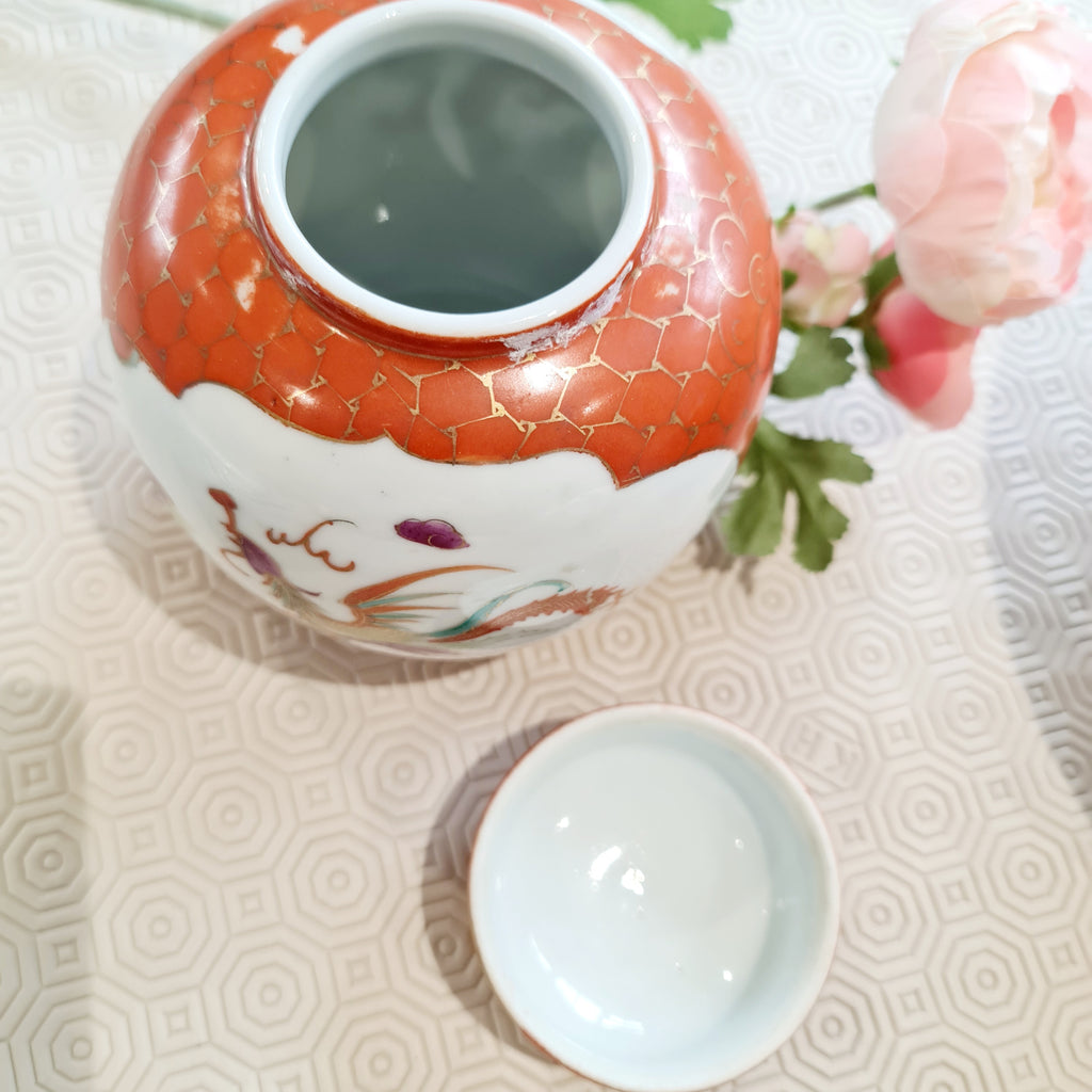 1910 Antique Dragon and Pheobnix handpainted ginger jar