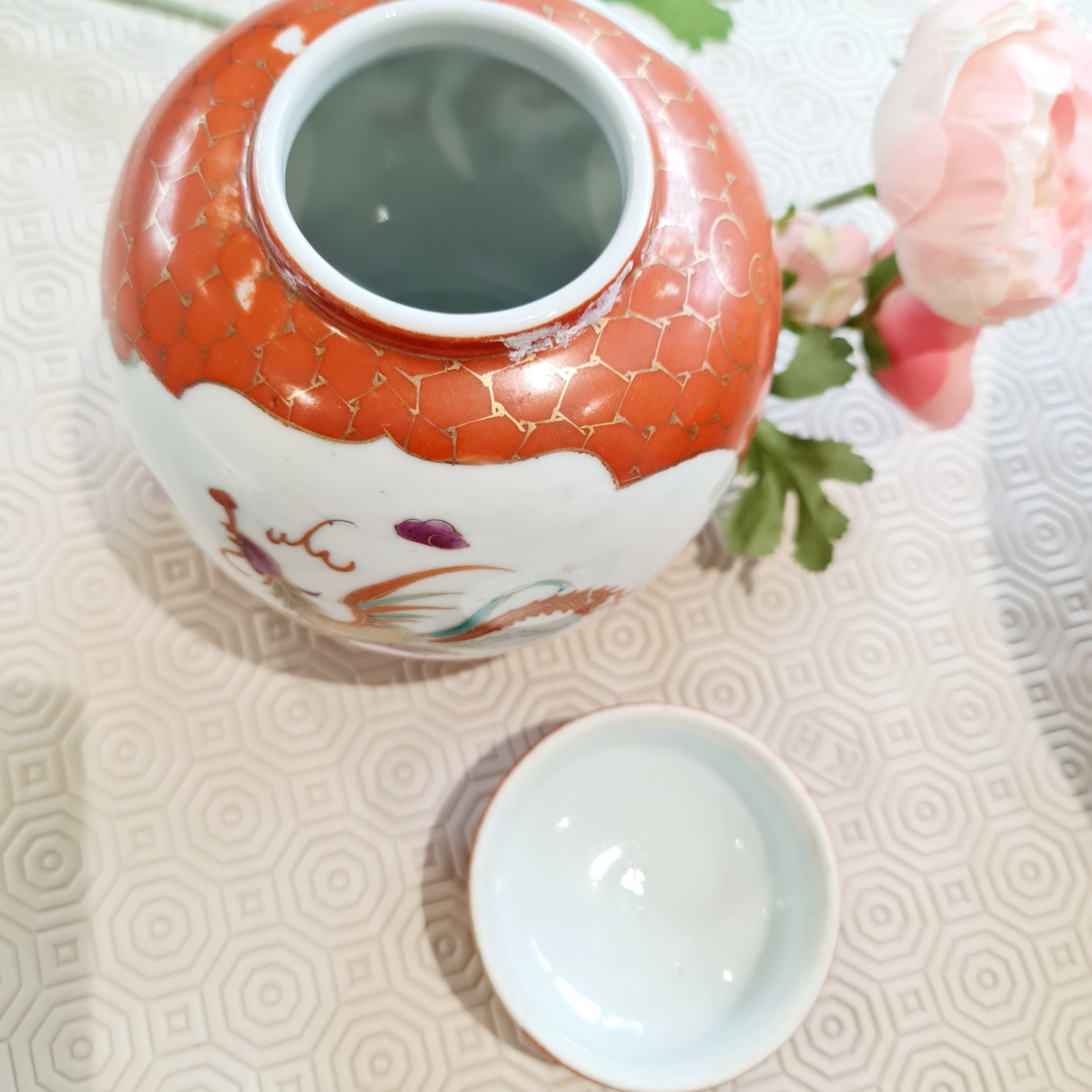 1910 Antique Dragon and Pheobnix handpainted ginger jar