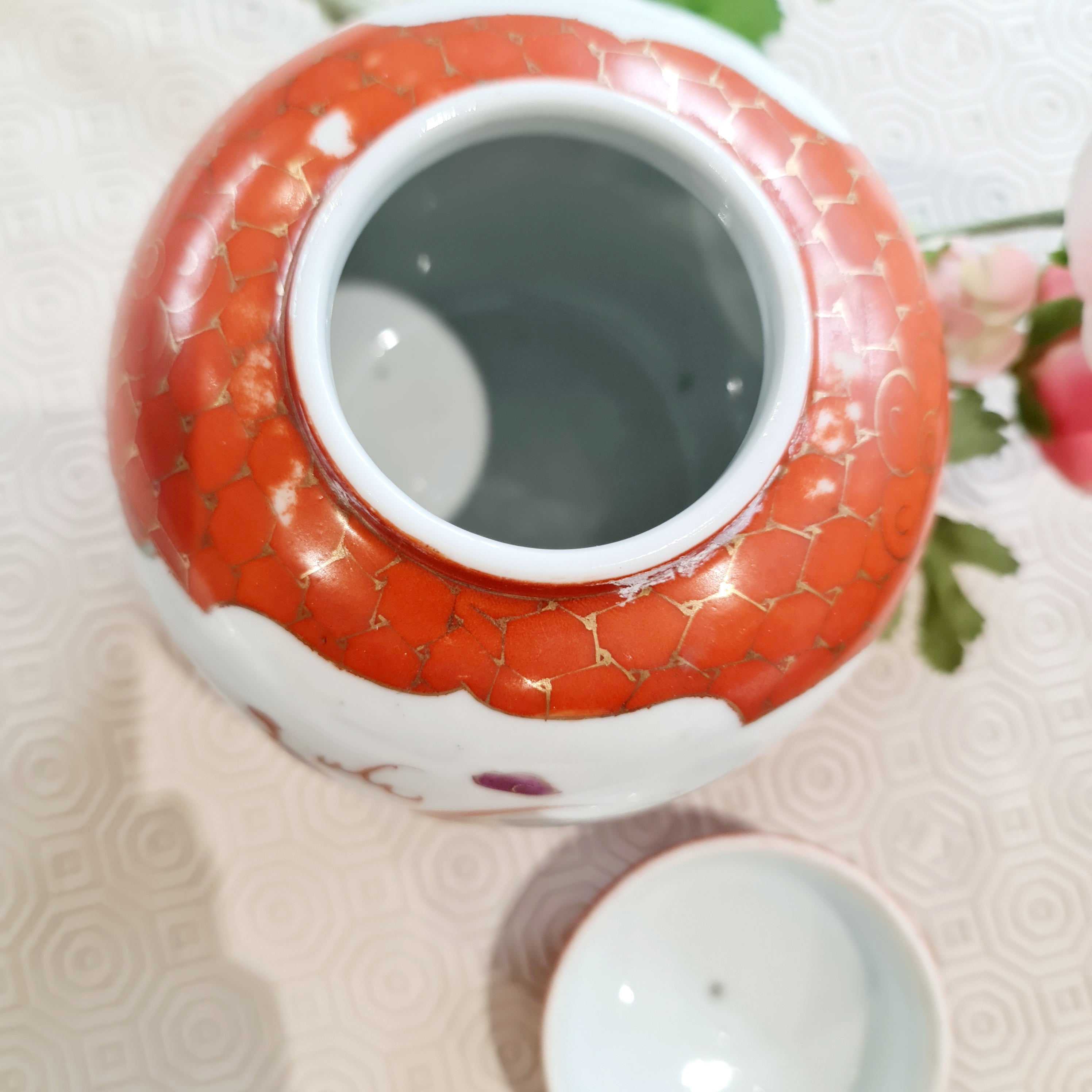 1910 Antique Dragon and Pheobnix handpainted ginger jar