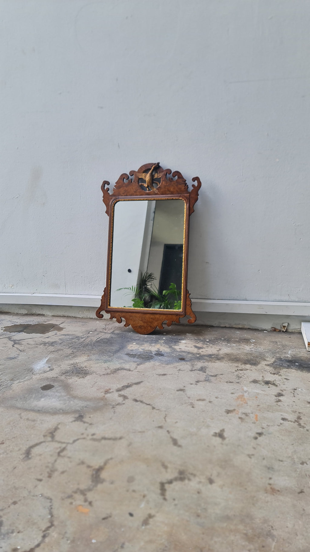 George II fretted walnut wall mirror.

Good colour to the well figured walnut frame bordering the carved gilt wood slip, original Mercury glass plate.

English 1740s.

H:59 W:34 D:1 CM