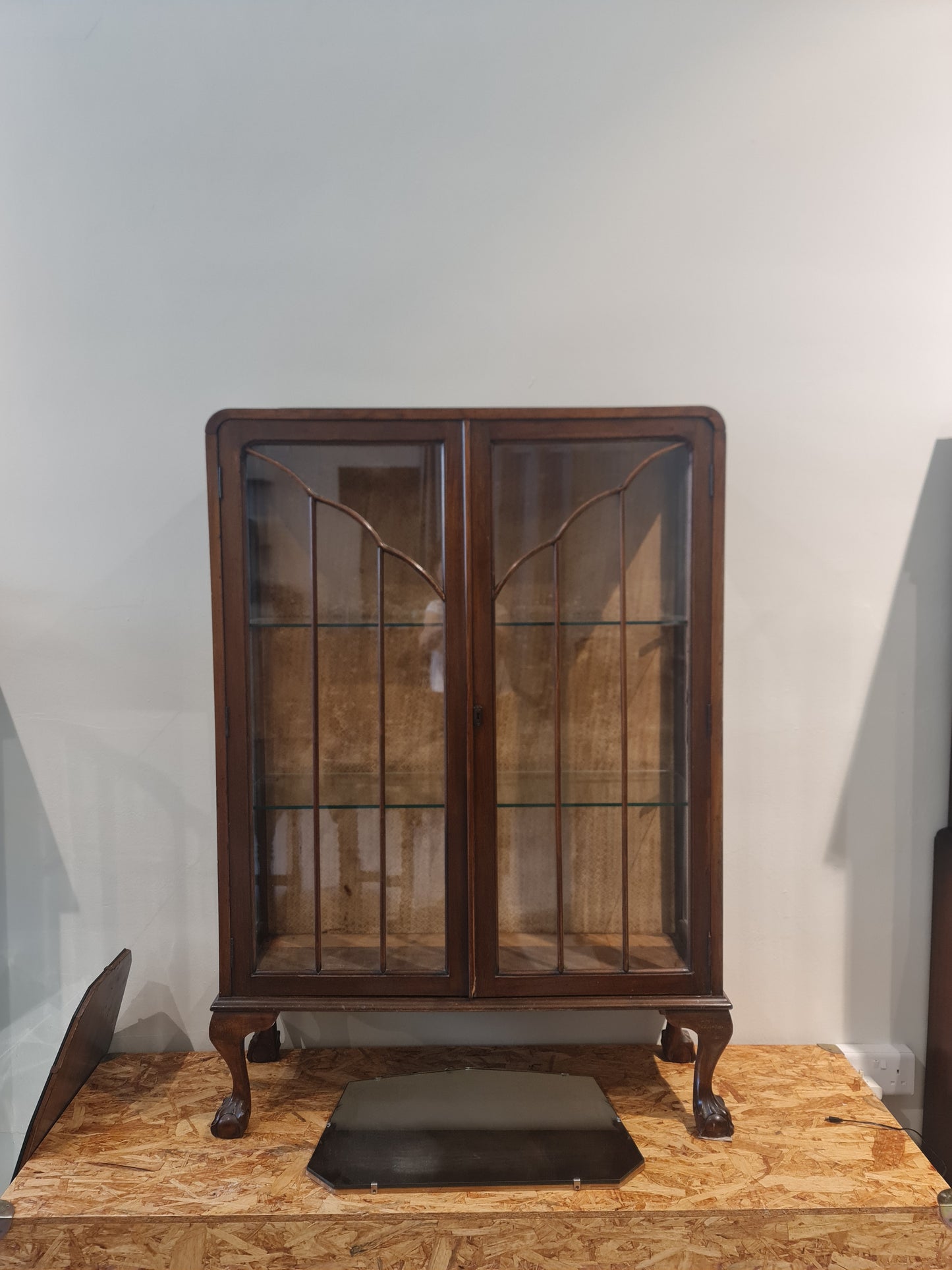 1930 Oak display cabinet with ball claw feet