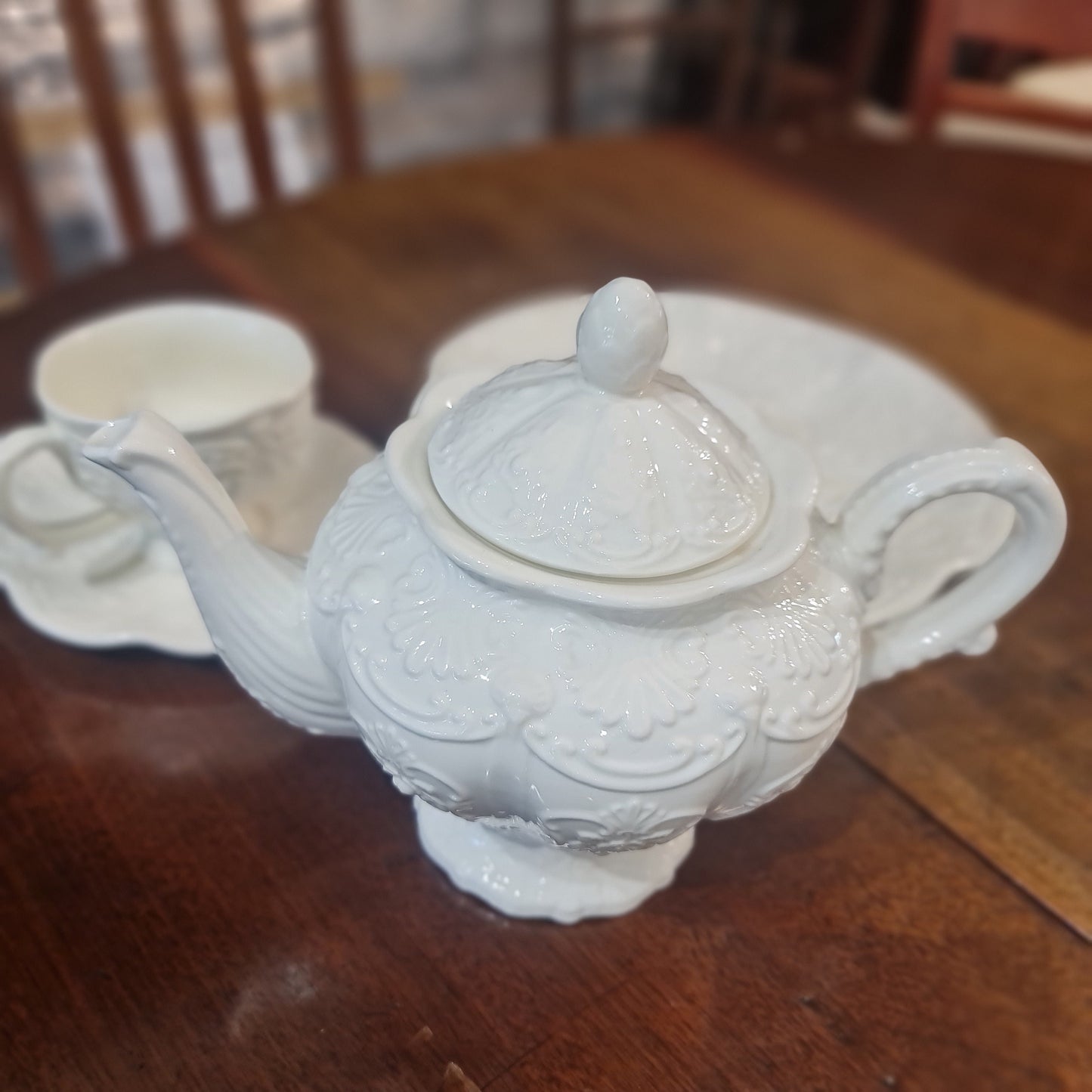 Vintage French style embossed tea pot