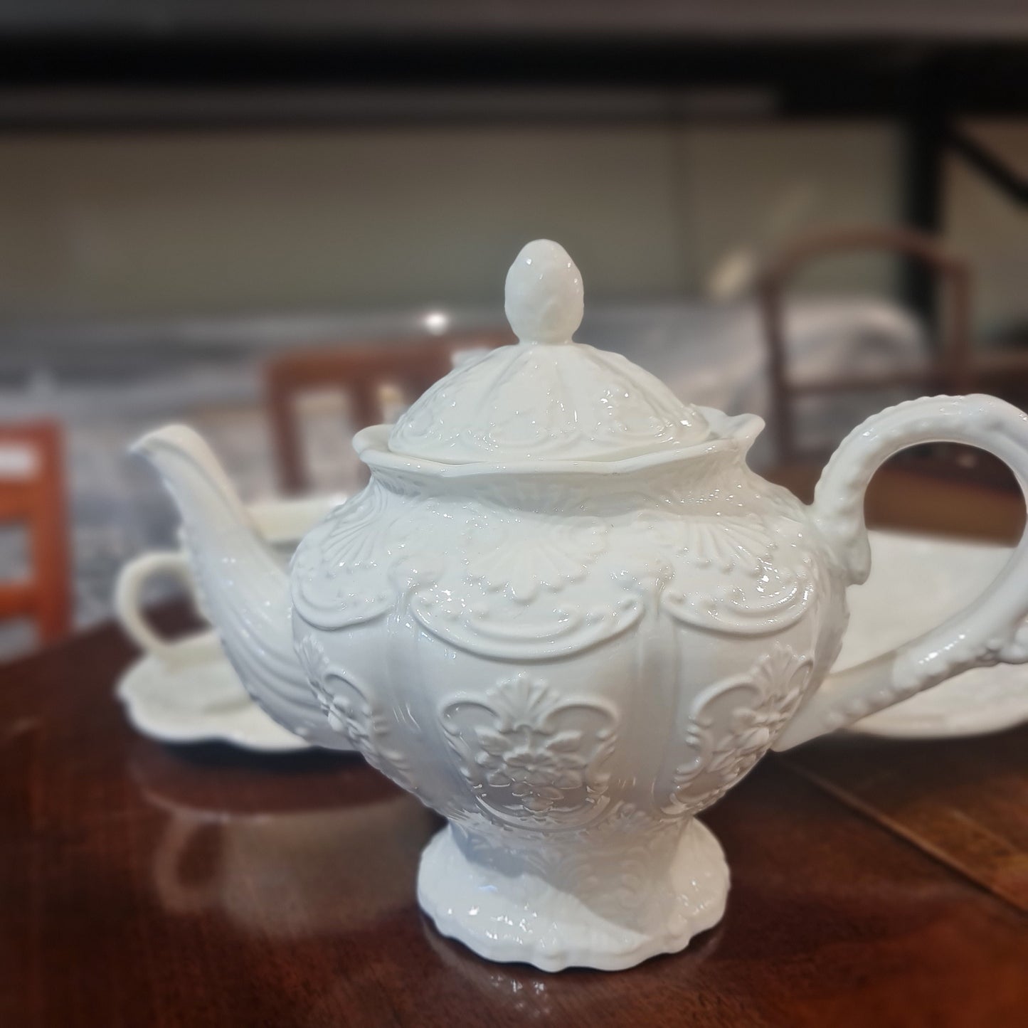 Vintage French style embossed tea pot