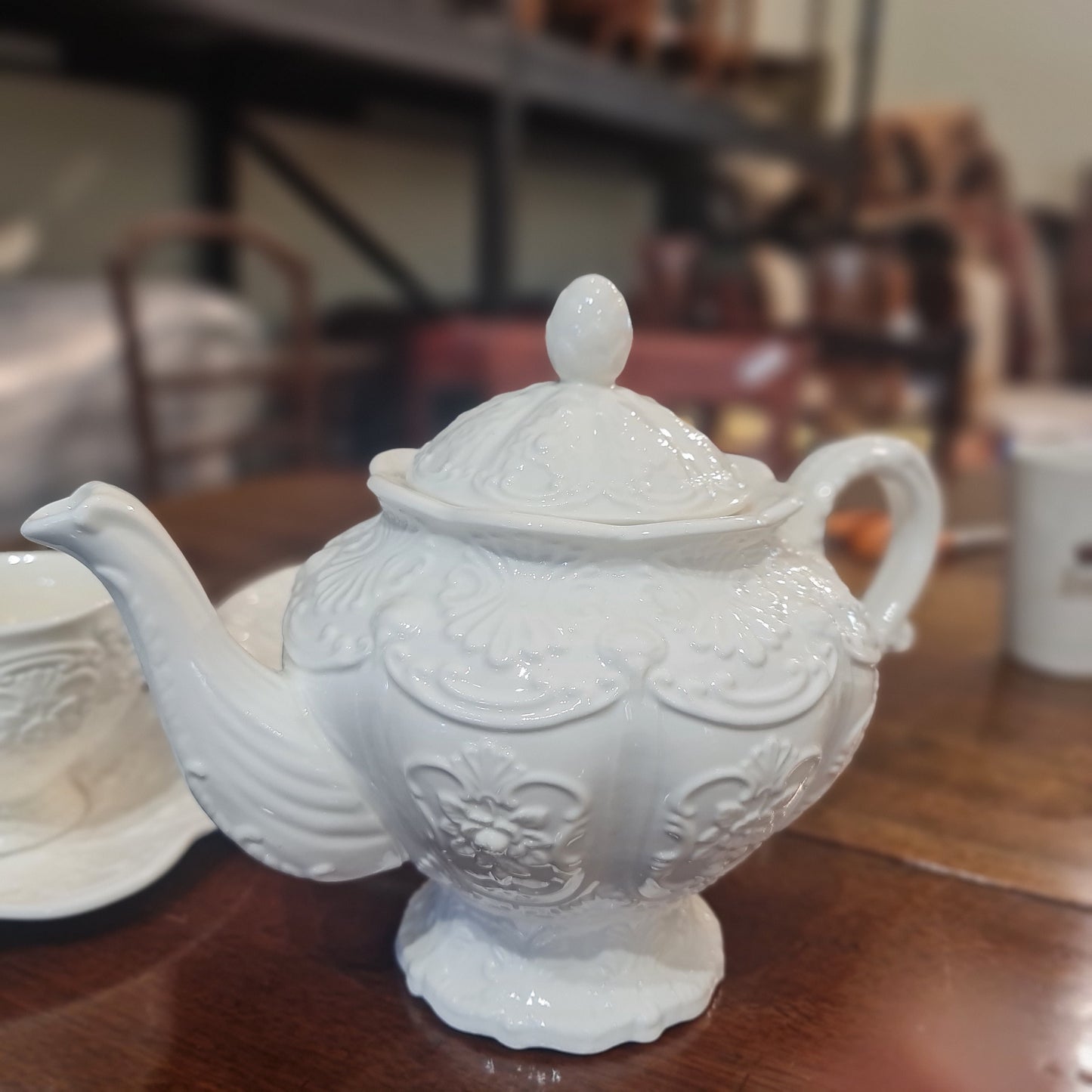 Vintage French style embossed tea pot