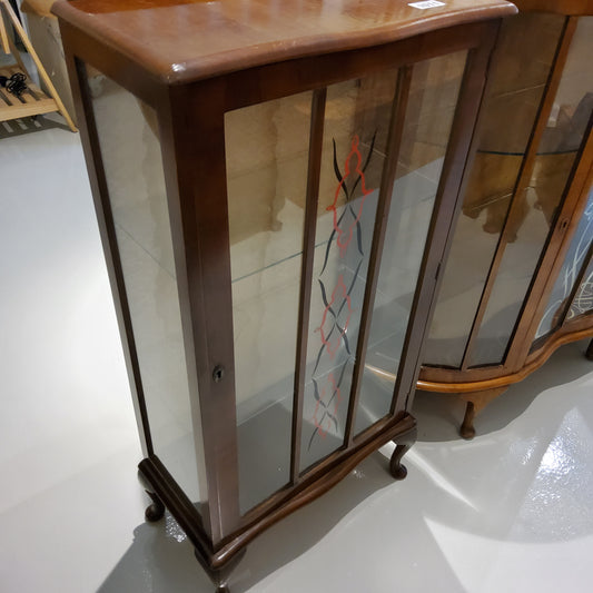 Vintage Art Deco Glass Wooden Queen Anne Display China Cabinet - Drinks Cocktail