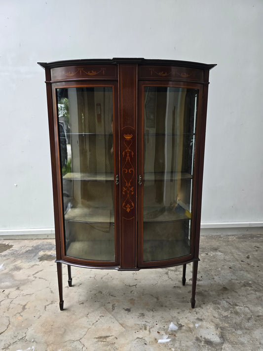 ANTIQUE INLAID MAHOGANY DISPLAY CABINET IN CLEAN AND SOLID CONDITION