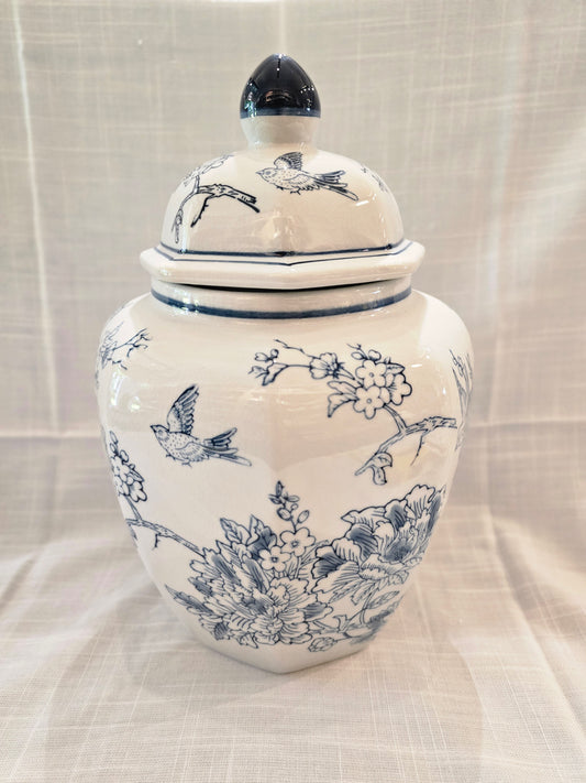 Handpainted Blue And White Ginger Jar