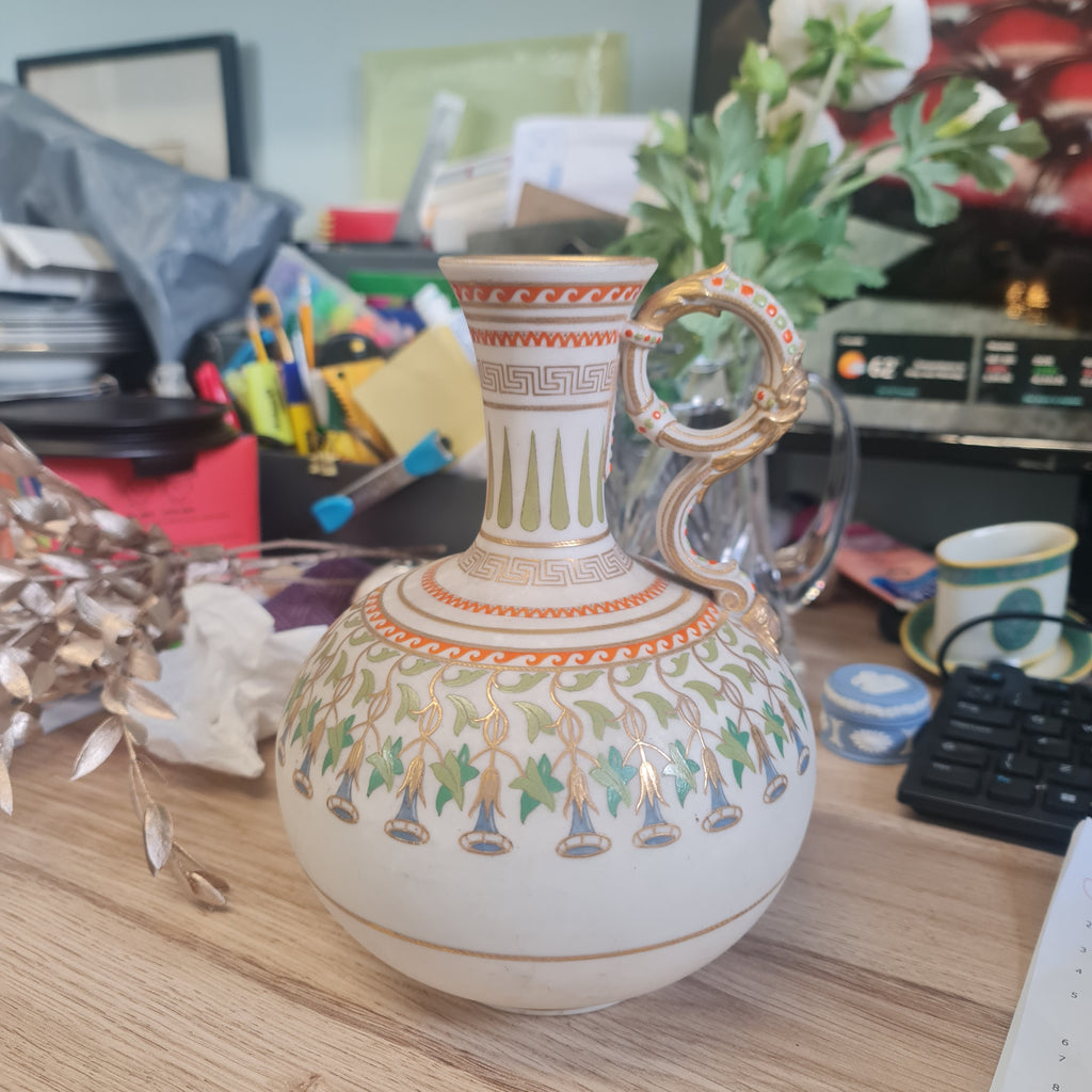 Exquisite 1860 Copeland handpainted jug with hand crafted handle