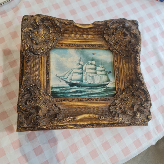 Antique Oleograph on board print - Maritime