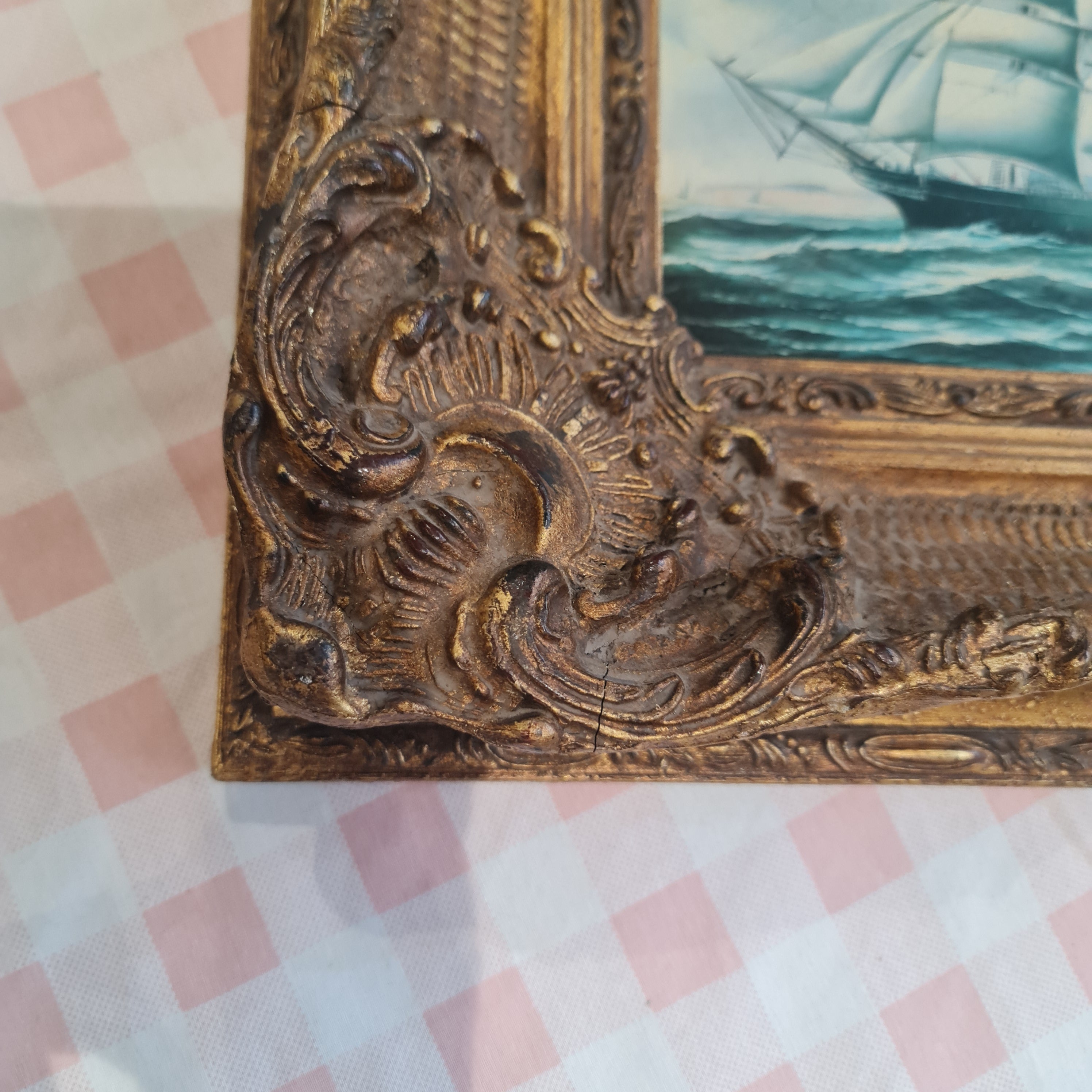 Antique Oleograph on board print - Maritime