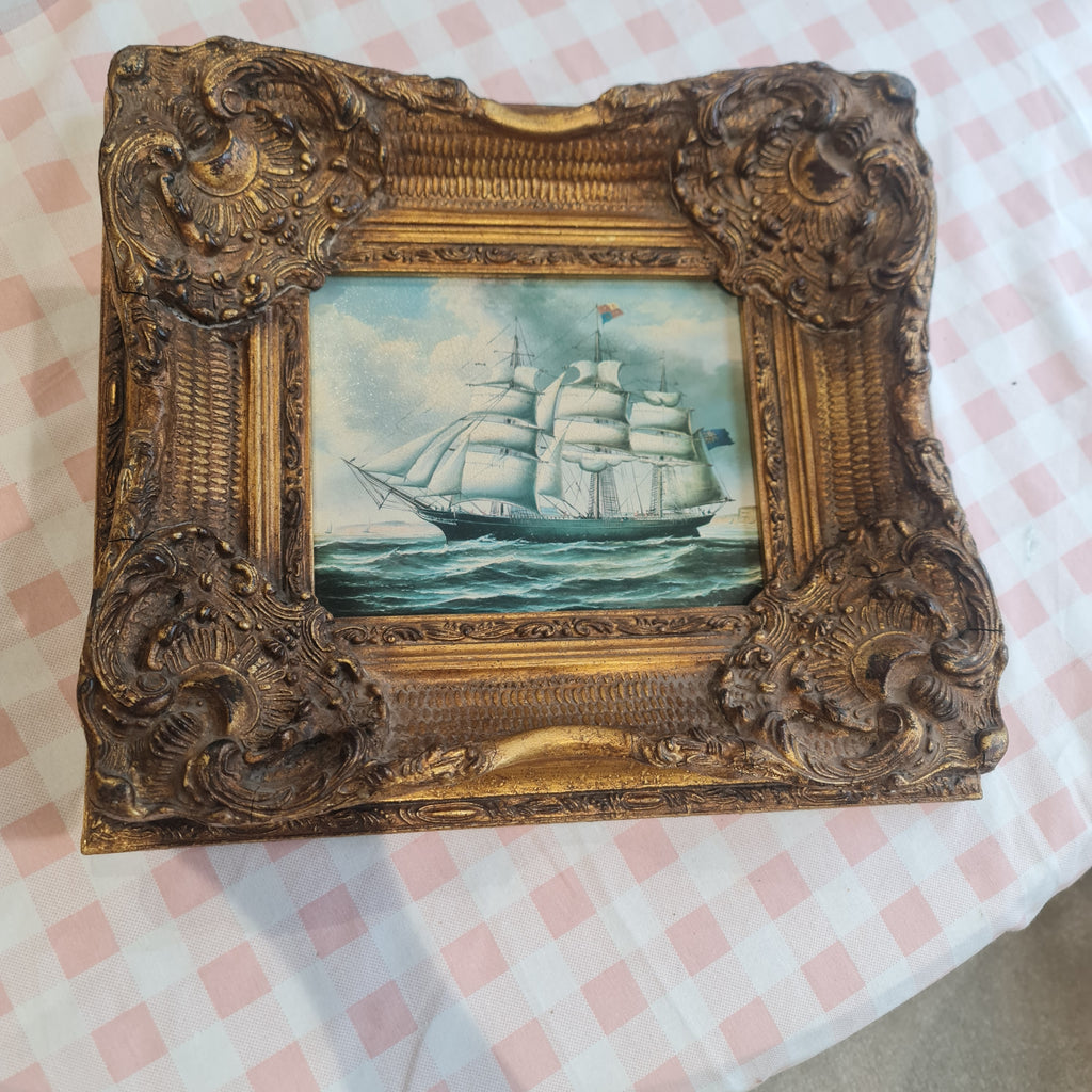 Antique Oleograph on board print - Maritime