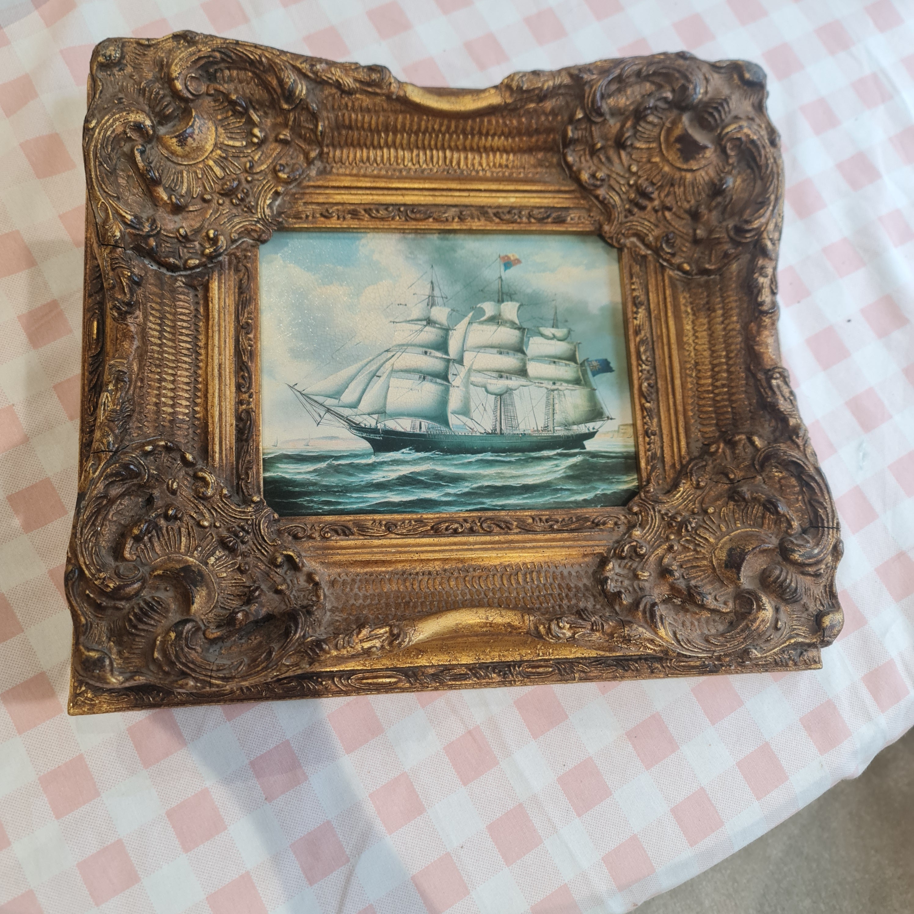 Antique Oleograph on board print - Maritime