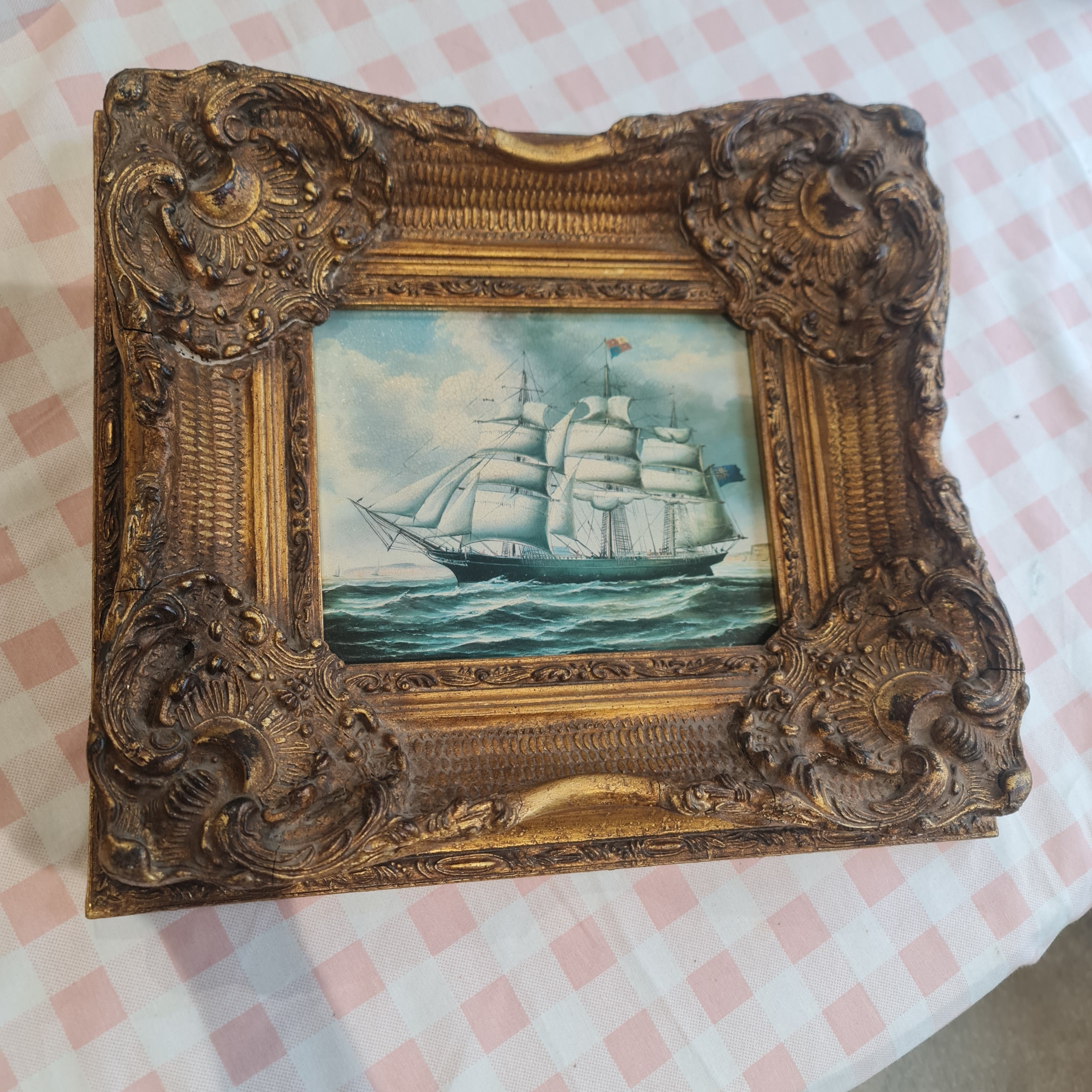 Antique Oleograph on board print - Maritime