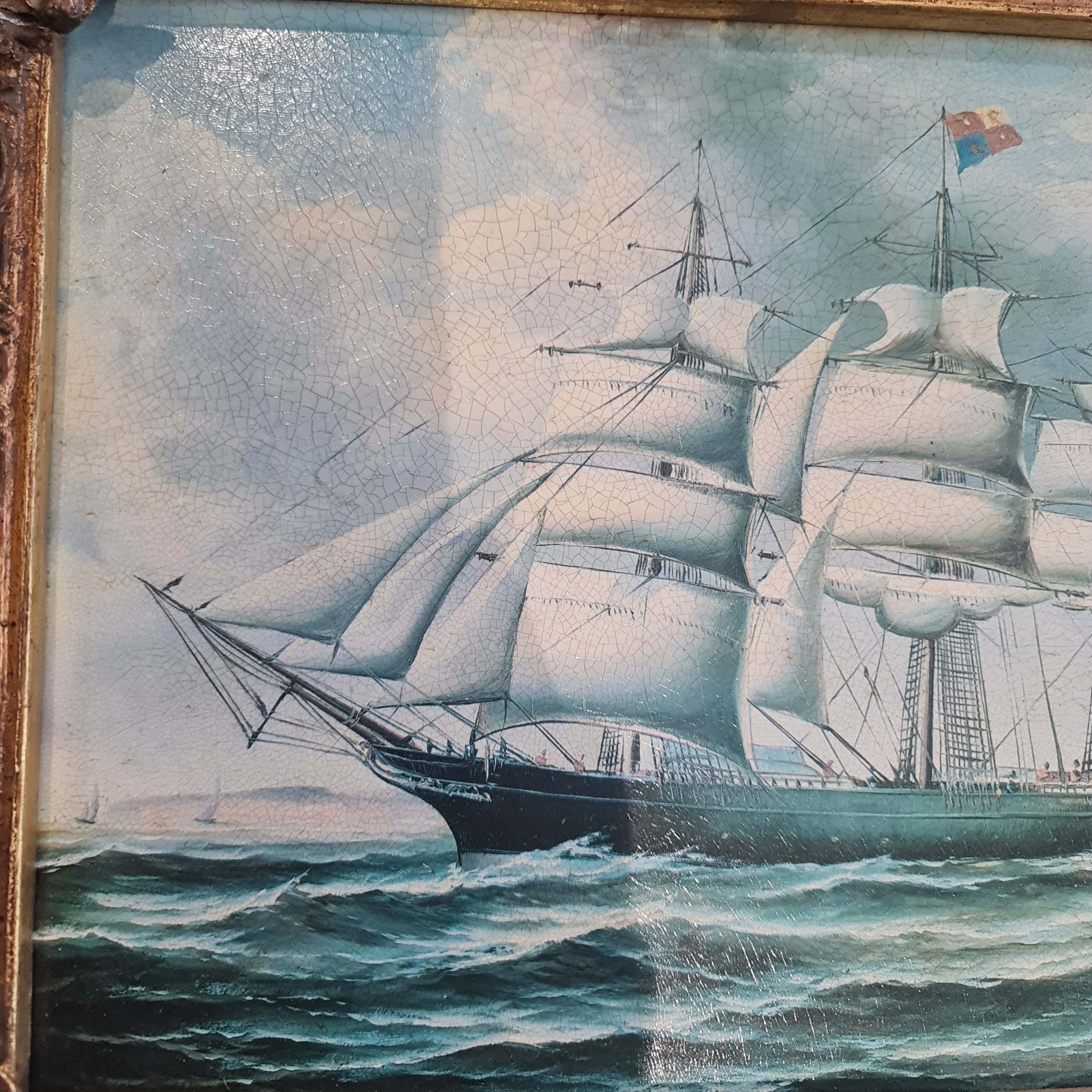 Antique Oleograph on board print - Maritime