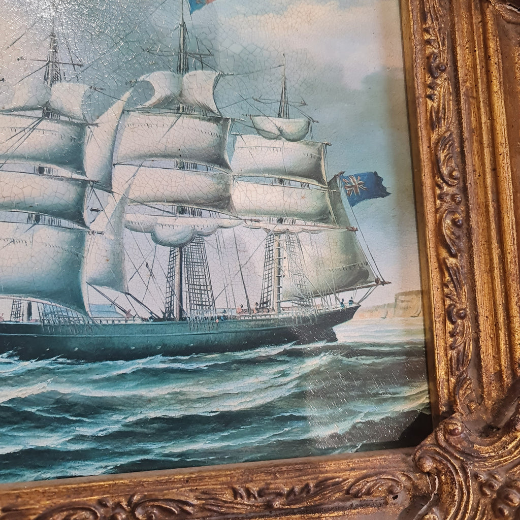 Antique Oleograph on board print - Maritime
