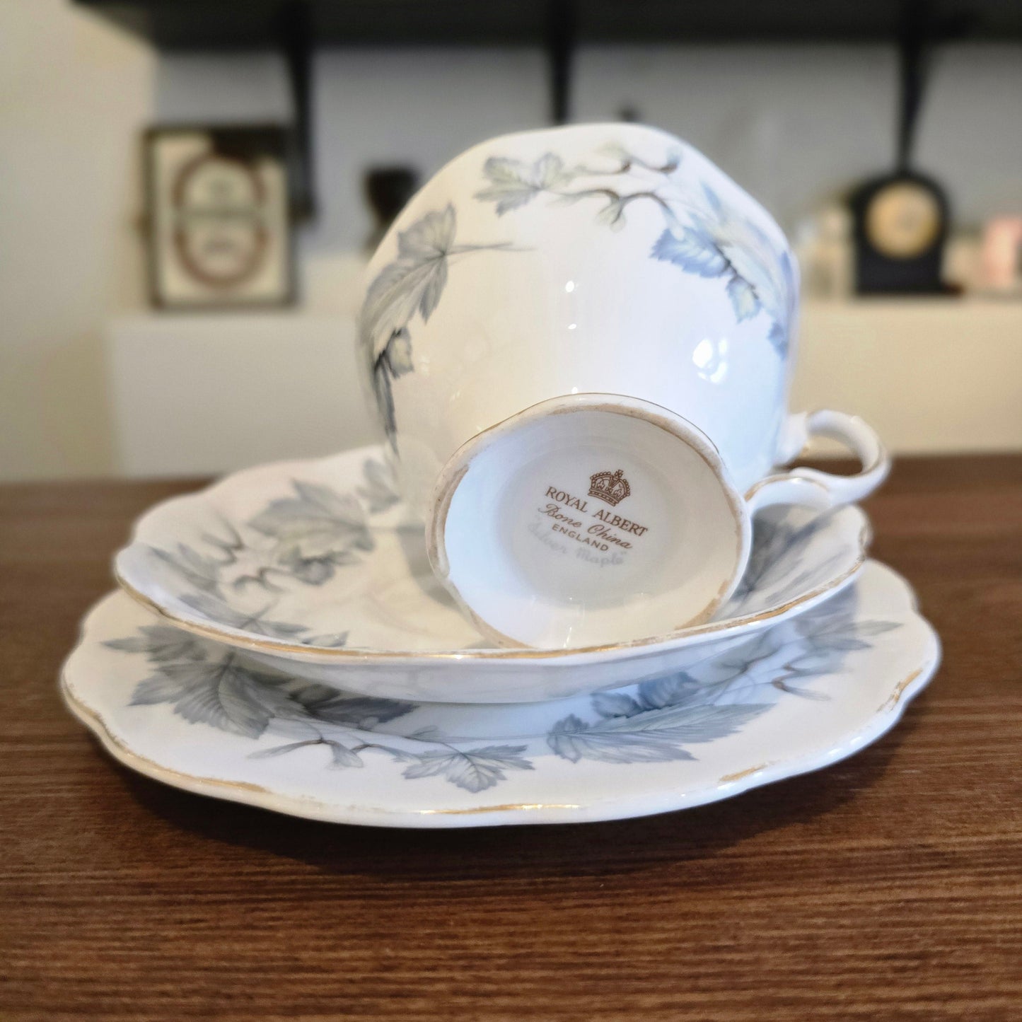 Royal Albert Silver Maple vintage cup and saucer.  . English porcelain, Bone China. Hampton shape