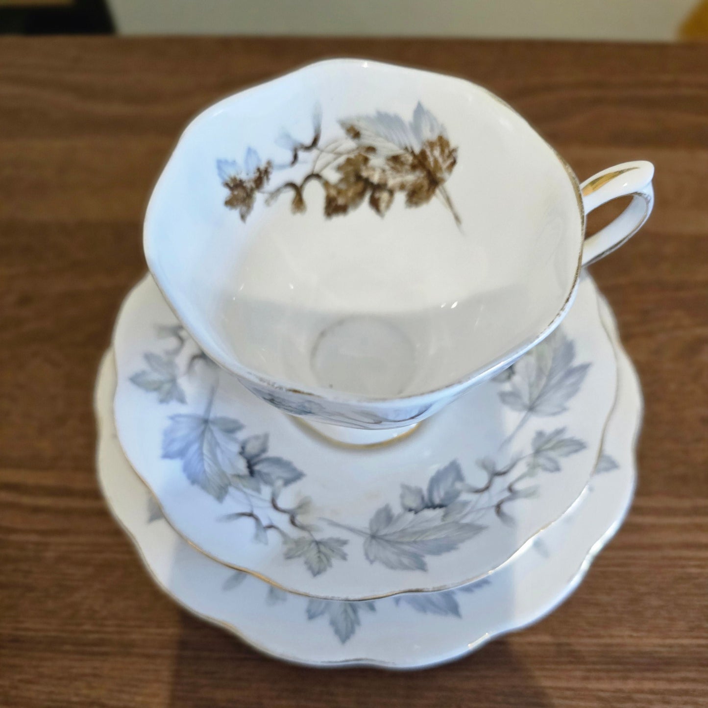 Royal Albert Silver Maple vintage cup and saucer.  . English porcelain, Bone China. Hampton shape