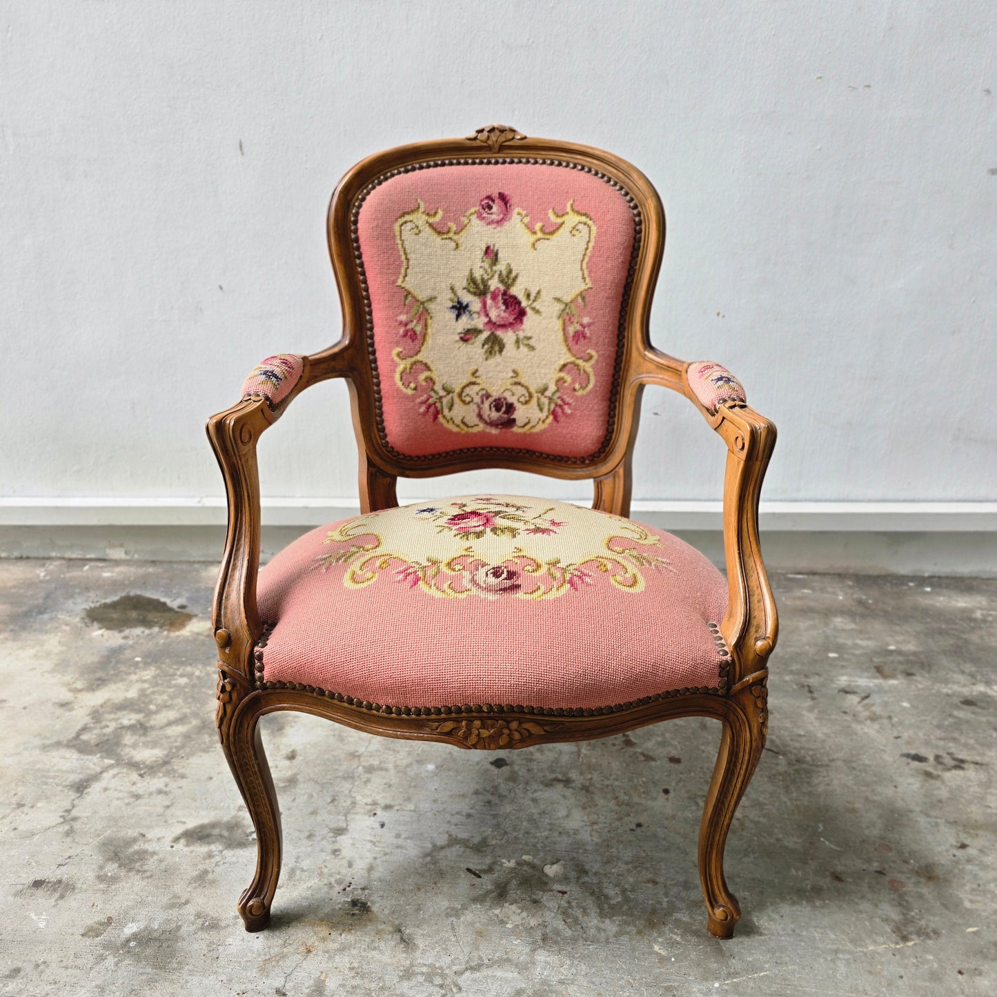 Stylish French Needlepoint Upholstered Armchair