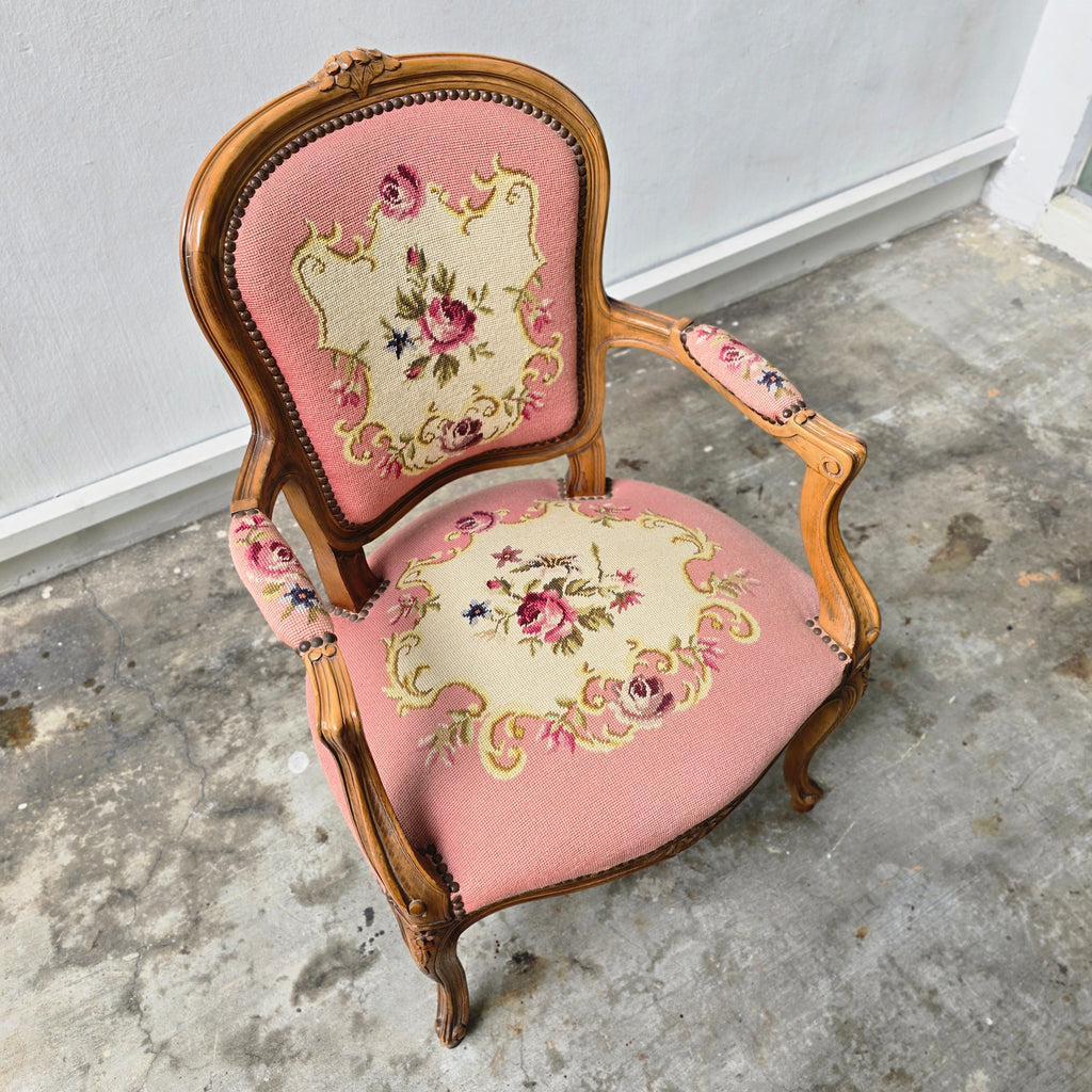 Stylish French Needlepoint Upholstered Armchair