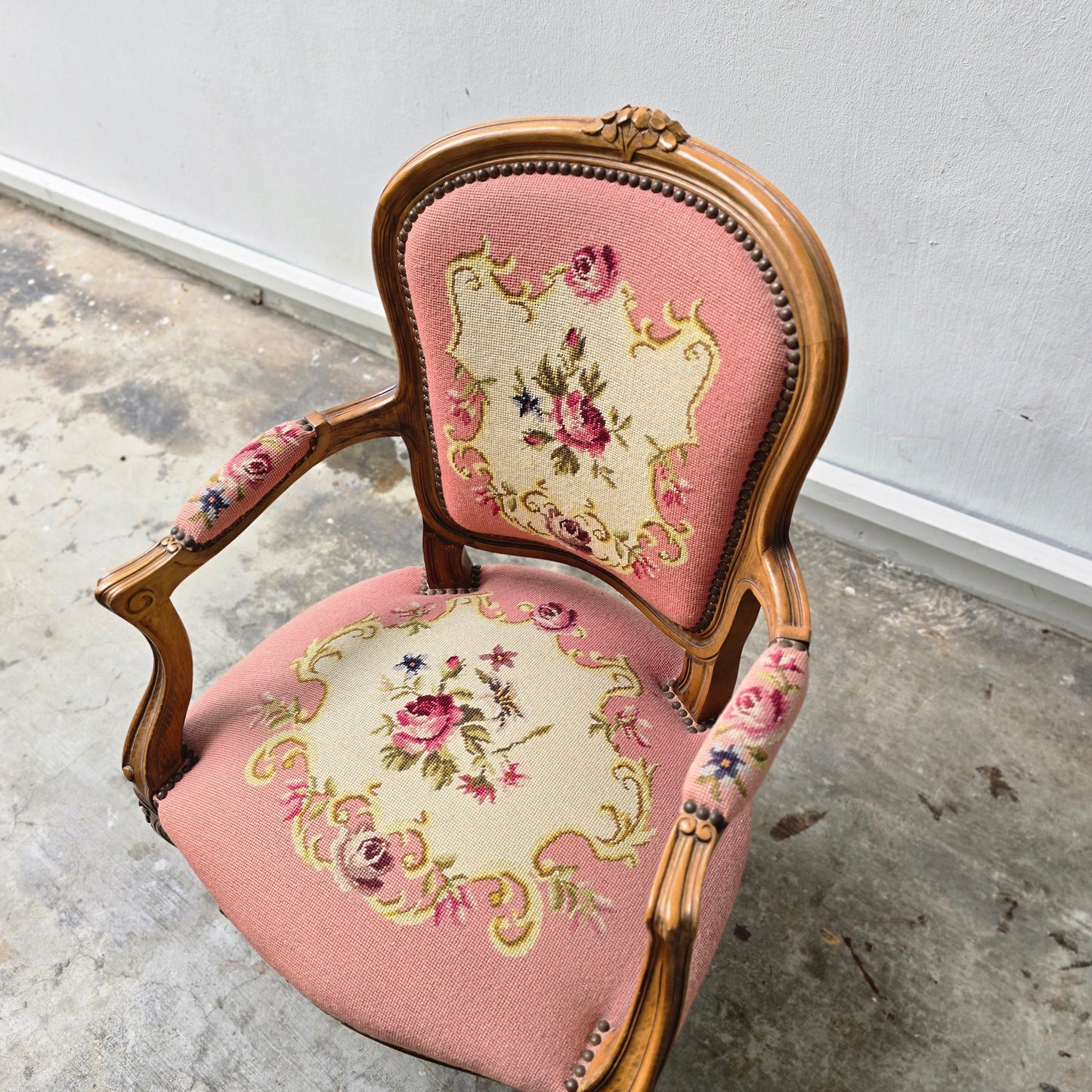 Stylish French Needlepoint Upholstered Armchair