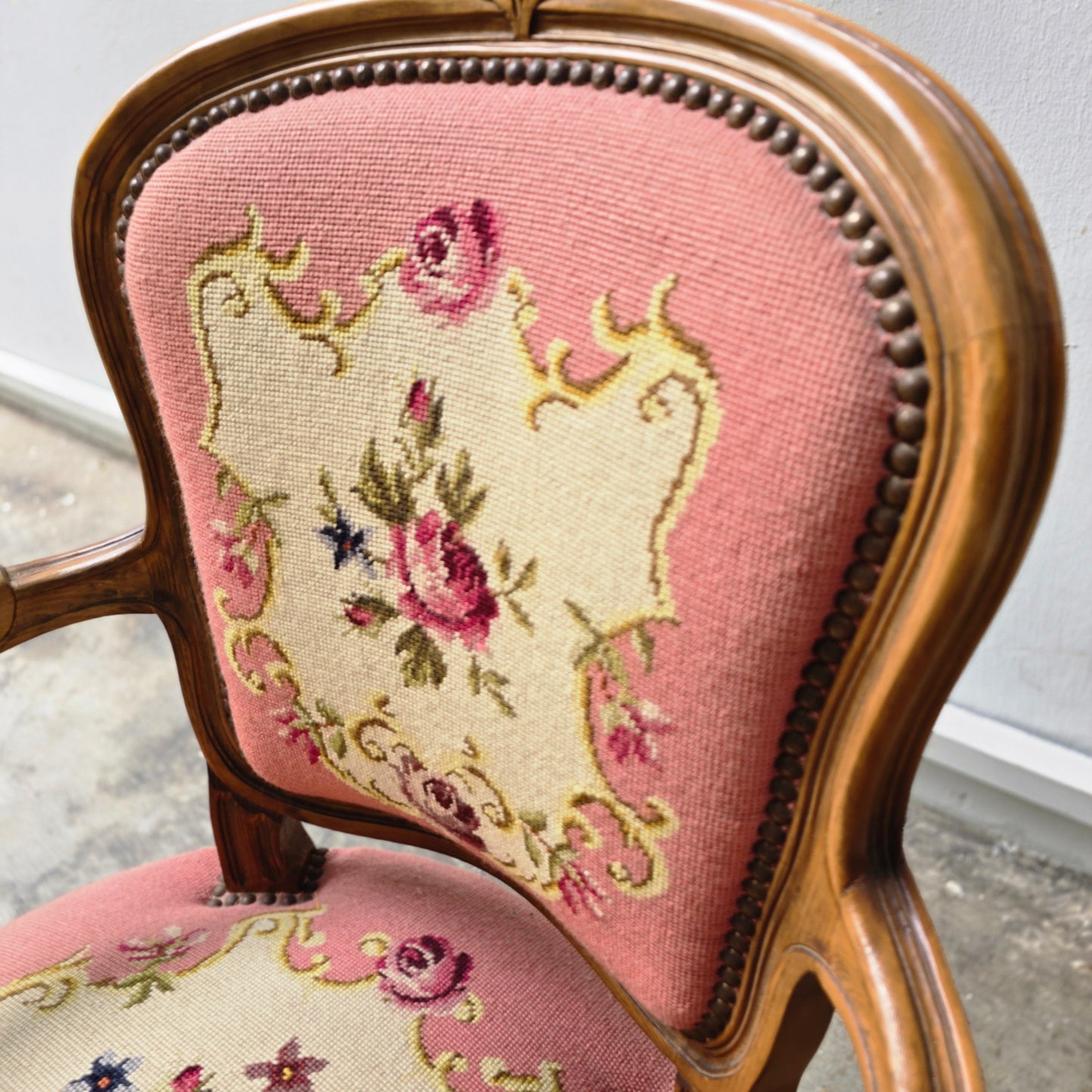 Stylish French Needlepoint Upholstered Armchair