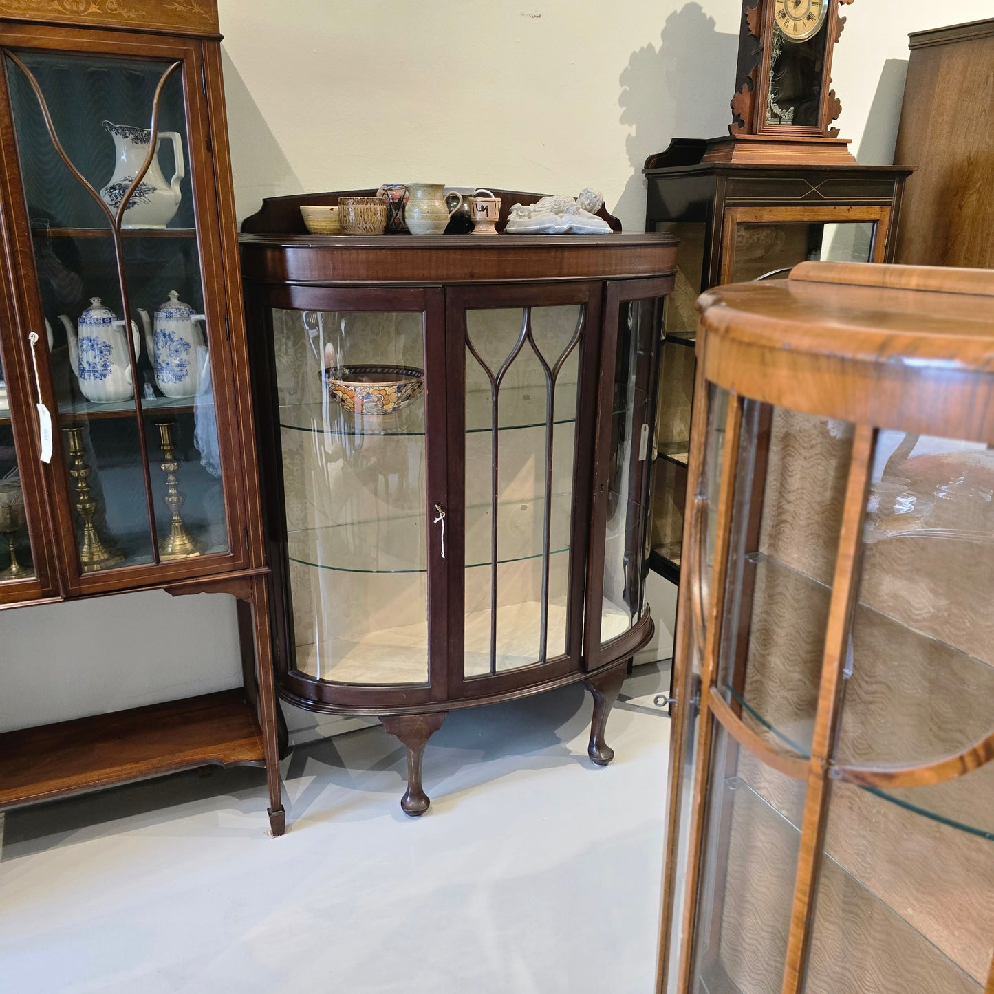 Vintage Bow Front Mahogany display cabinet