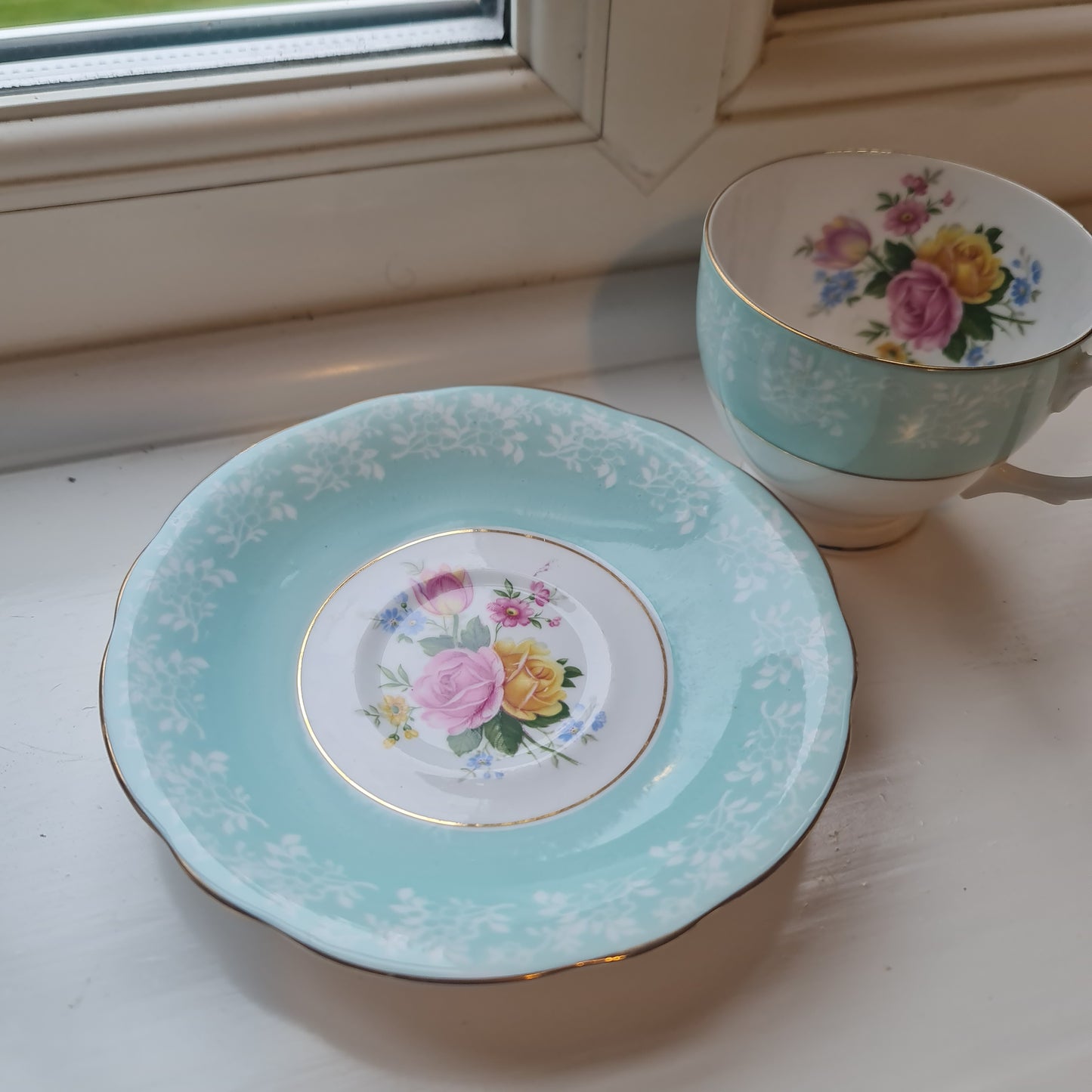 Vintage Dorcester fine bone china rose tea set / desert plate / big serving plate