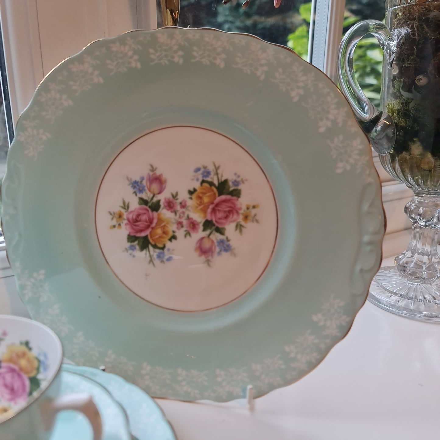 Vintage Dorcester fine bone china rose tea set / desert plate / big serving plate