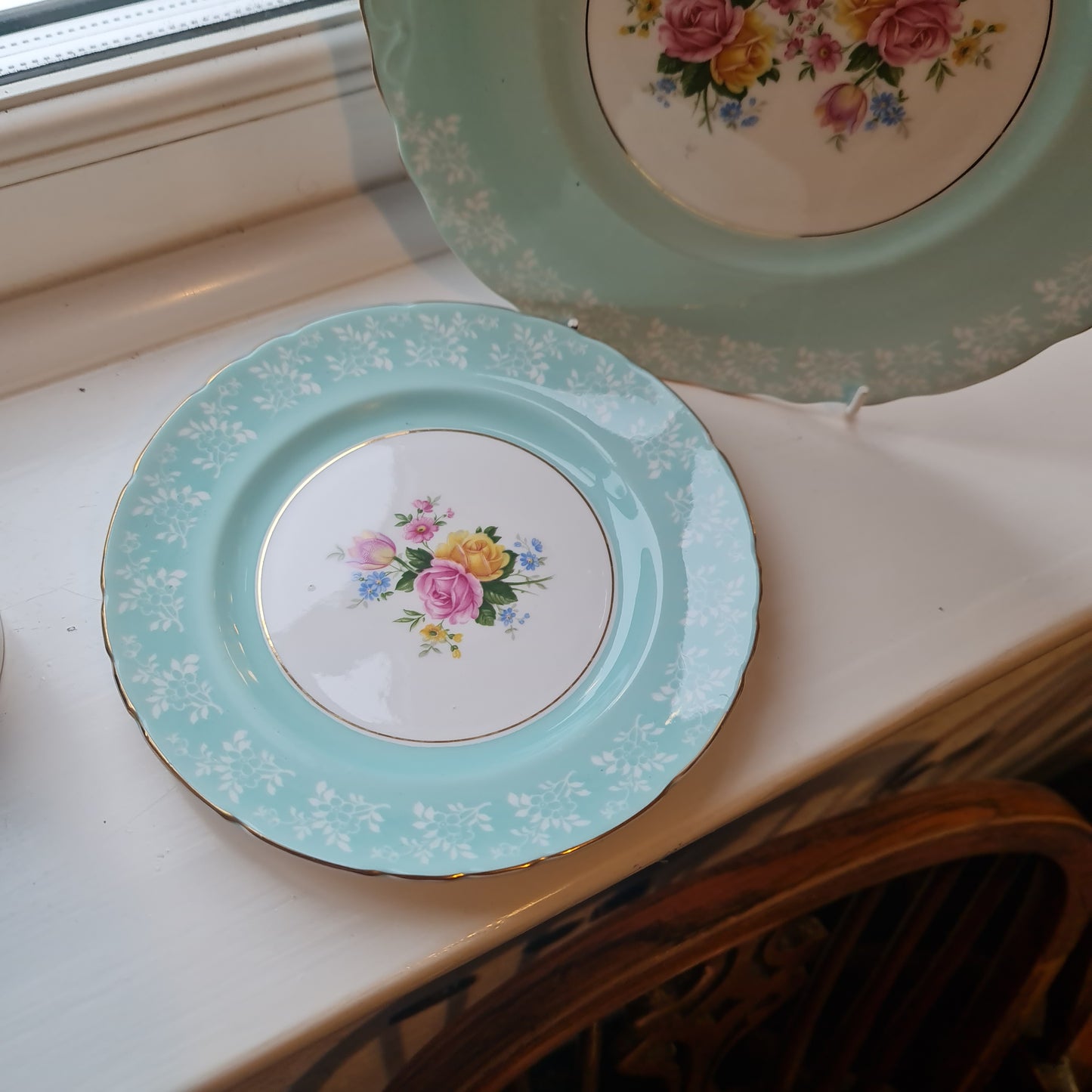 Vintage Dorcester fine bone china rose tea set / desert plate / big serving plate